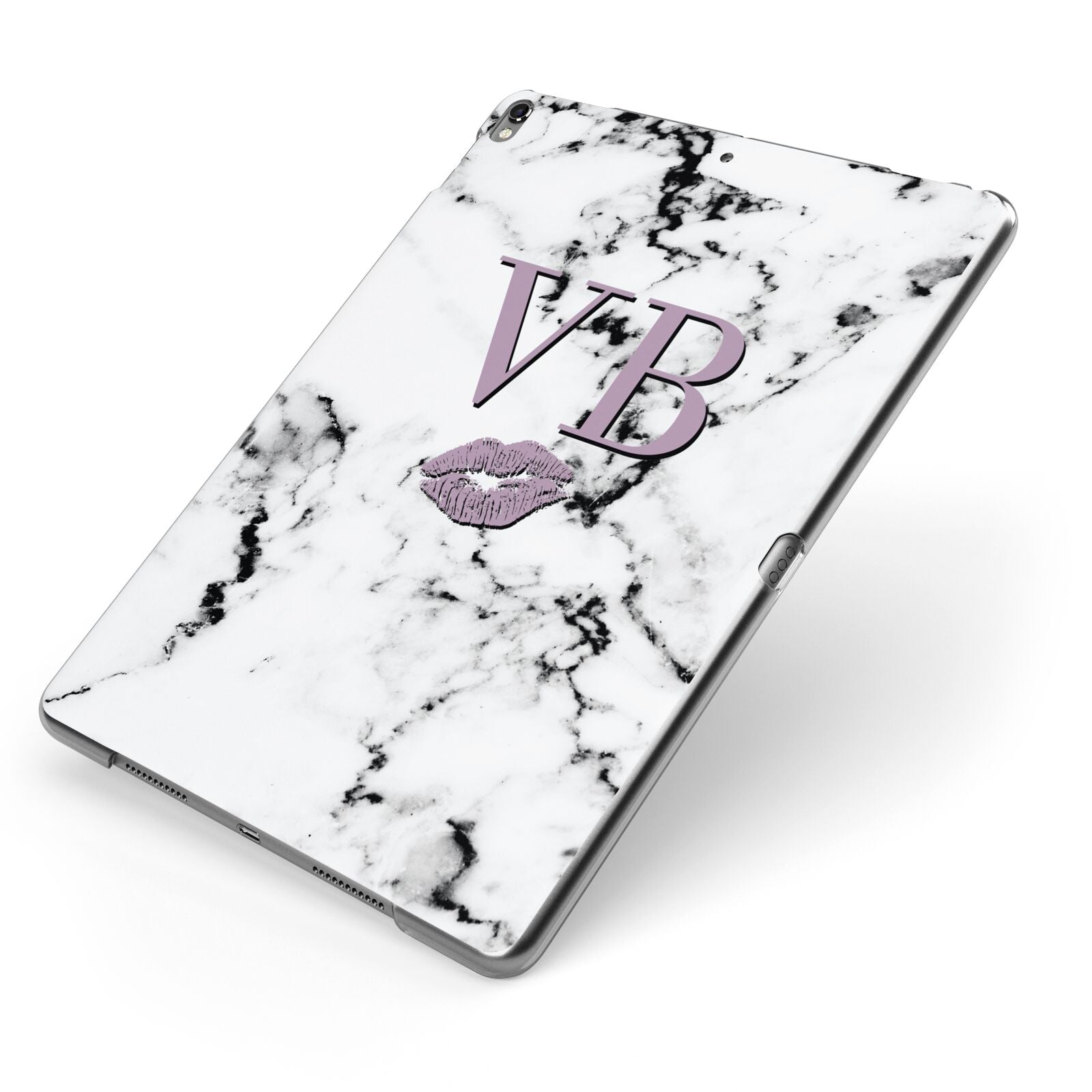 Personalised Lipstick Kiss Initials Marble Apple iPad Case on Grey iPad Side View