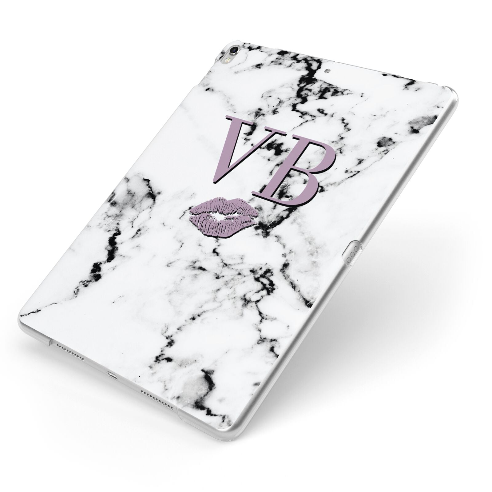 Personalised Lipstick Kiss Initials Marble Apple iPad Case on Silver iPad Side View