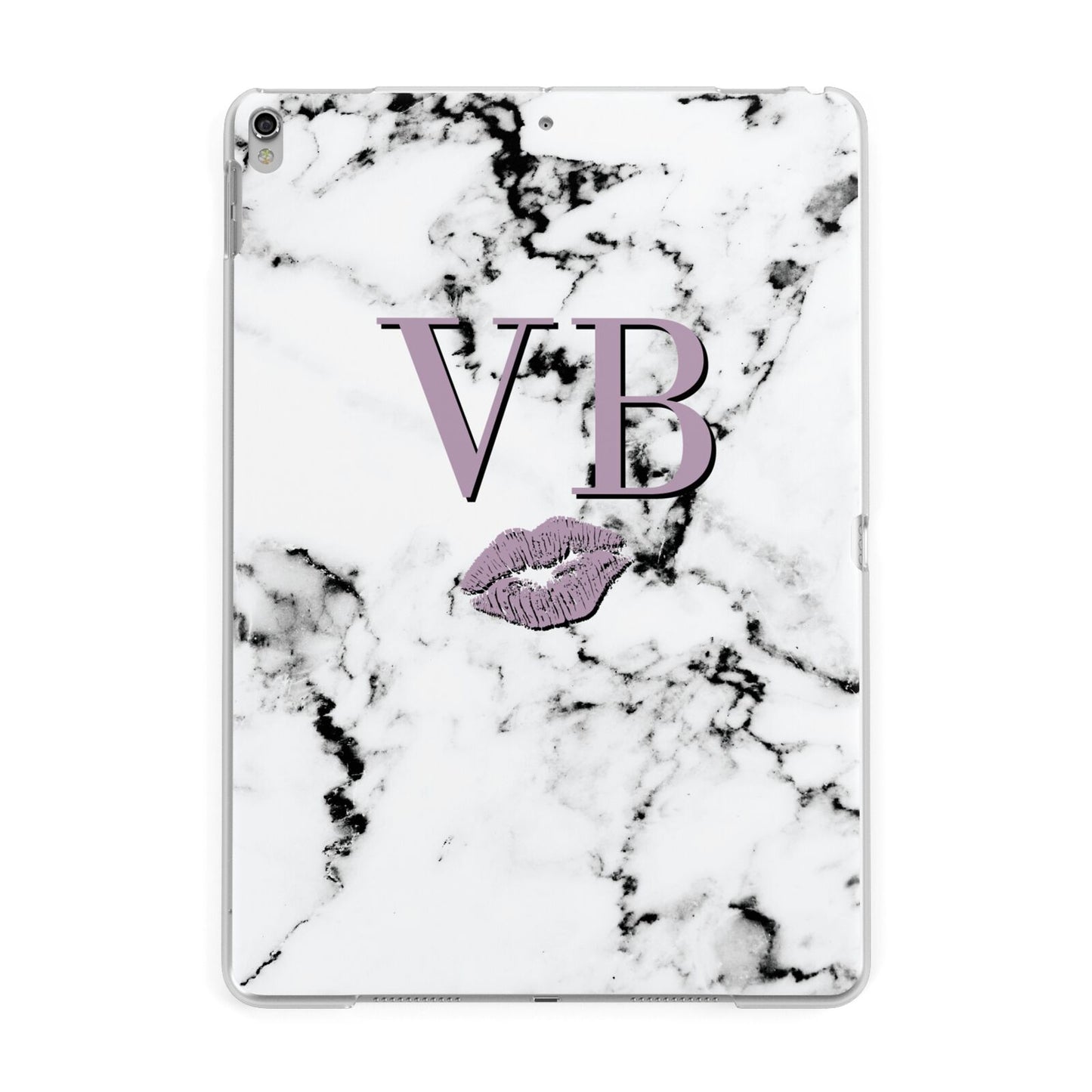 Personalised Lipstick Kiss Initials Marble Apple iPad Silver Case