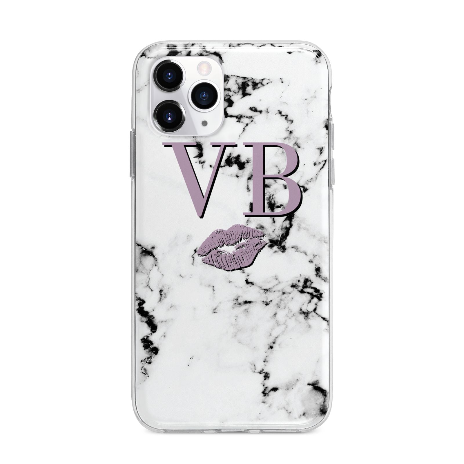 Personalised Lipstick Kiss Initials Marble Apple iPhone 11 Pro in Silver with Bumper Case