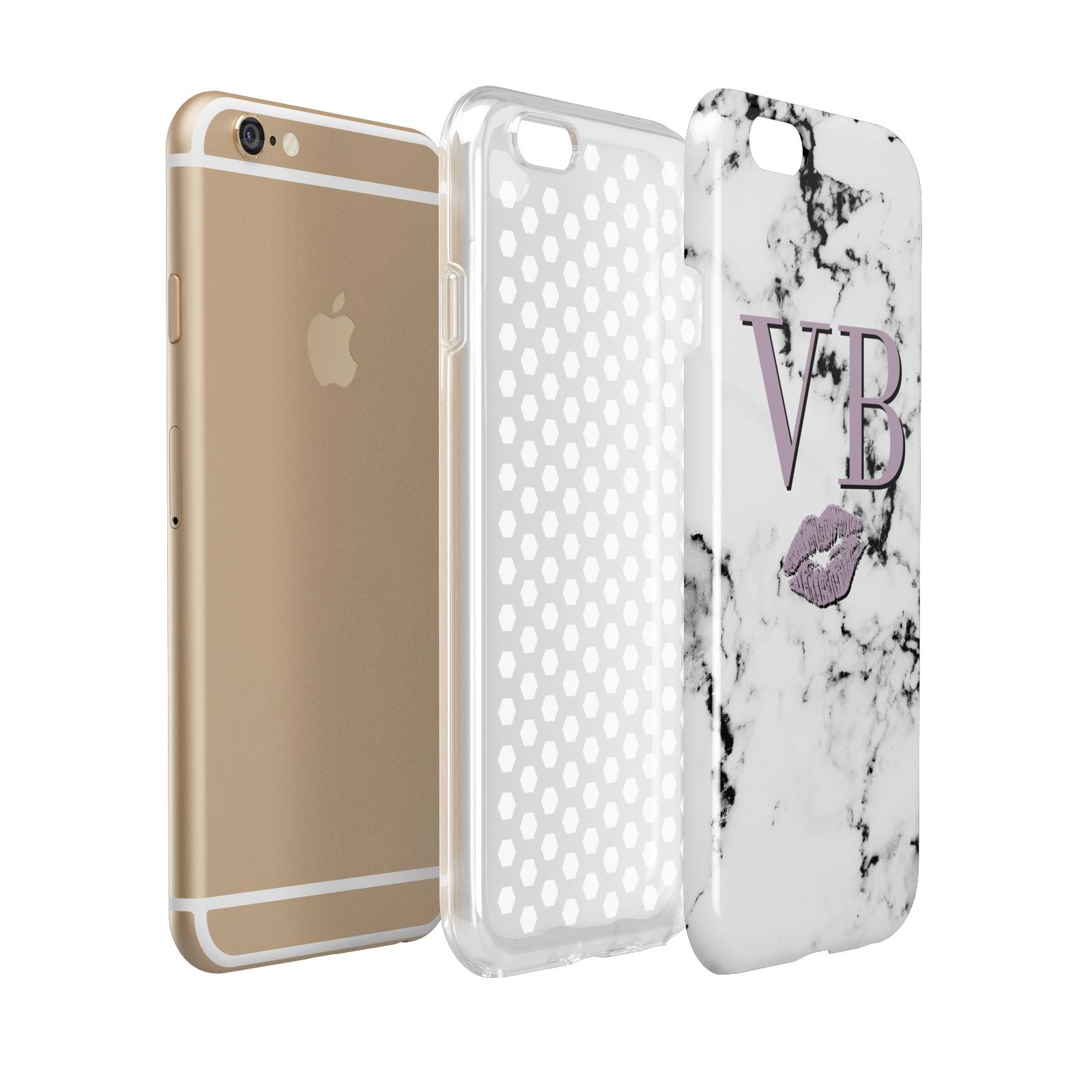Personalised Lipstick Kiss Initials Marble Apple iPhone 6 3D Tough Case Expanded view