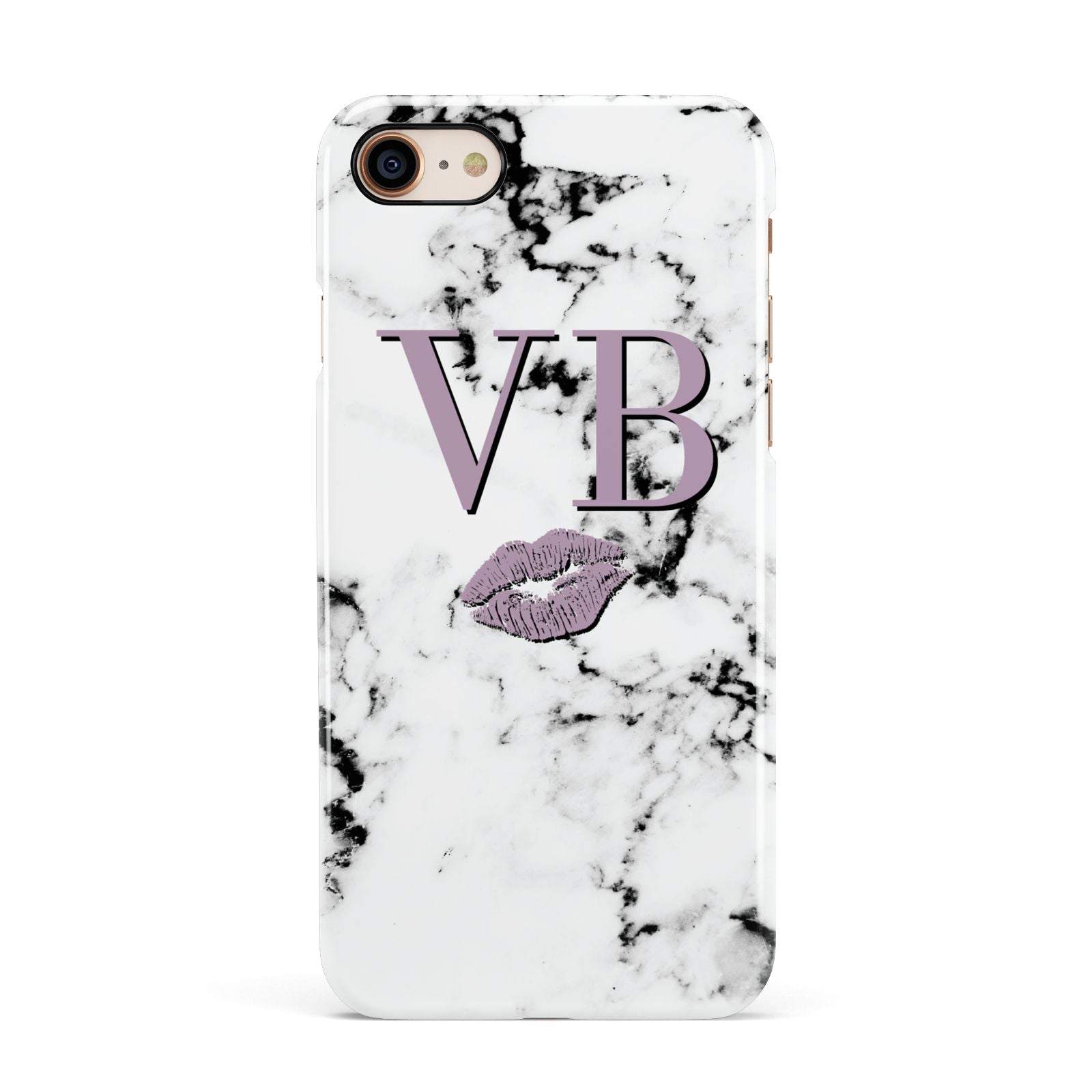 Personalised Lipstick Kiss Initials Marble Apple iPhone 7 8 3D Snap Case