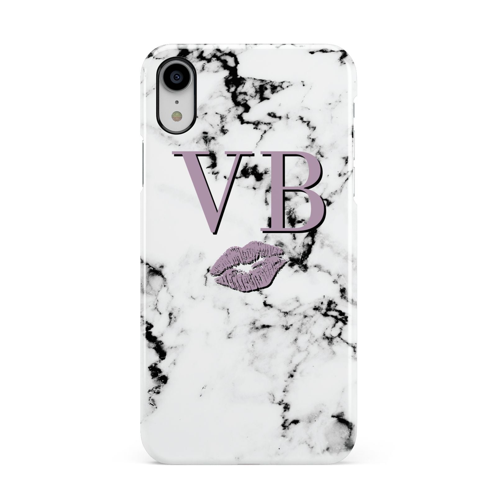 Personalised Lipstick Kiss Initials Marble Apple iPhone XR White 3D Snap Case