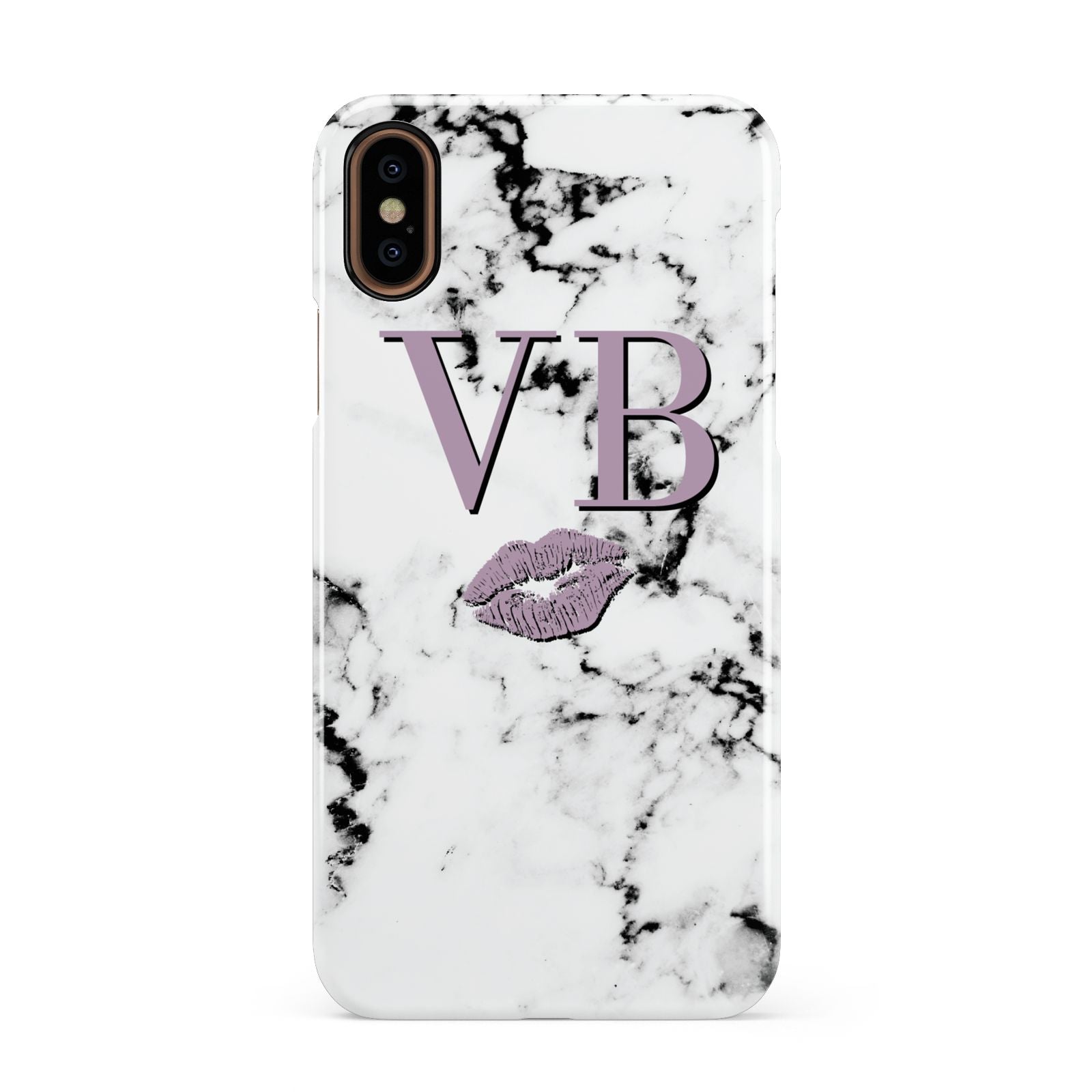 Personalised Lipstick Kiss Initials Marble Apple iPhone XS 3D Snap Case