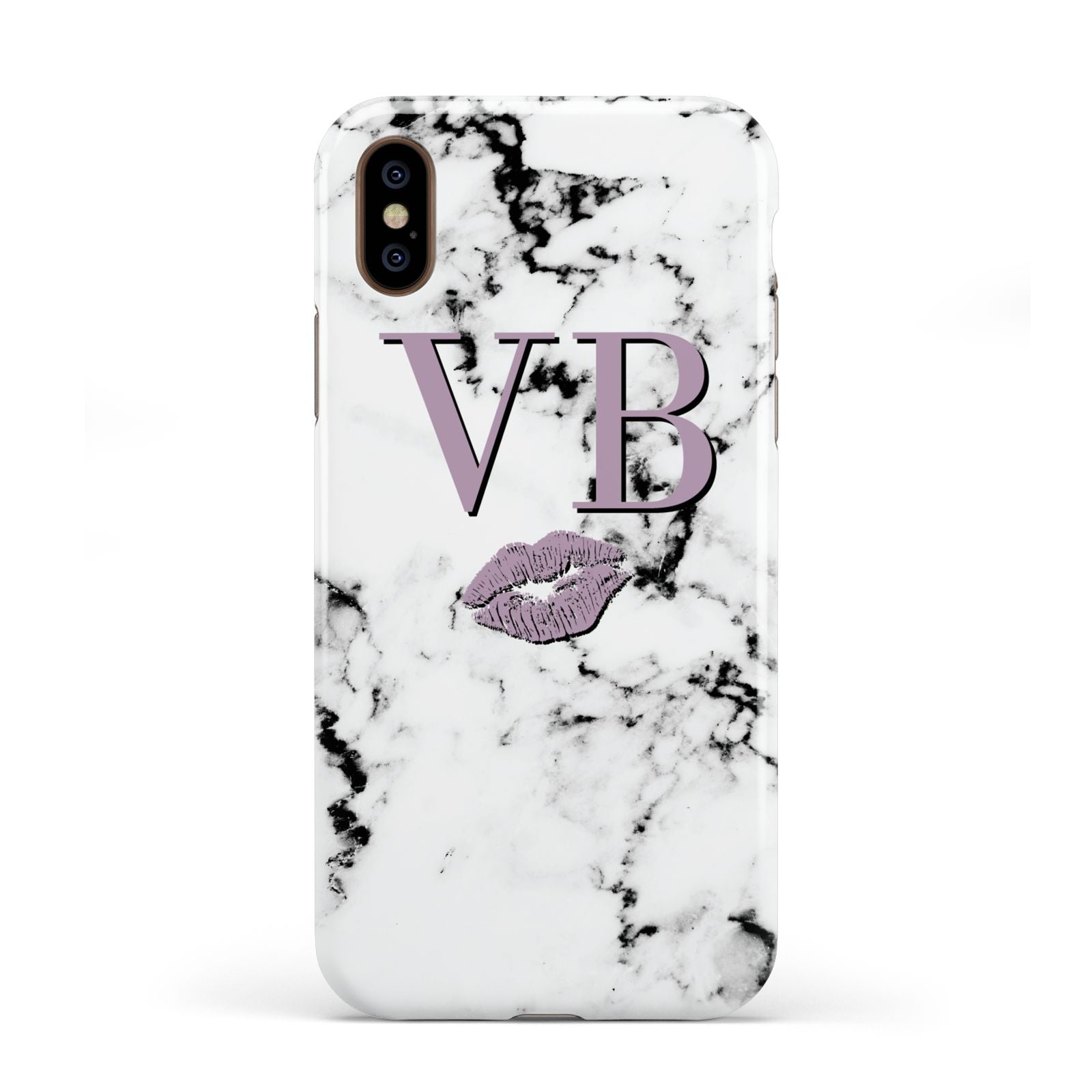 Personalised Lipstick Kiss Initials Marble Apple iPhone XS 3D Tough