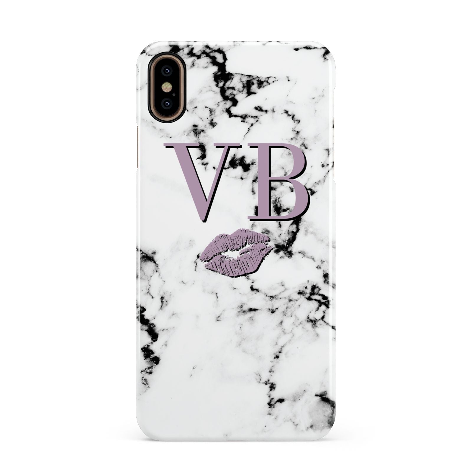 Personalised Lipstick Kiss Initials Marble Apple iPhone Xs Max 3D Snap Case