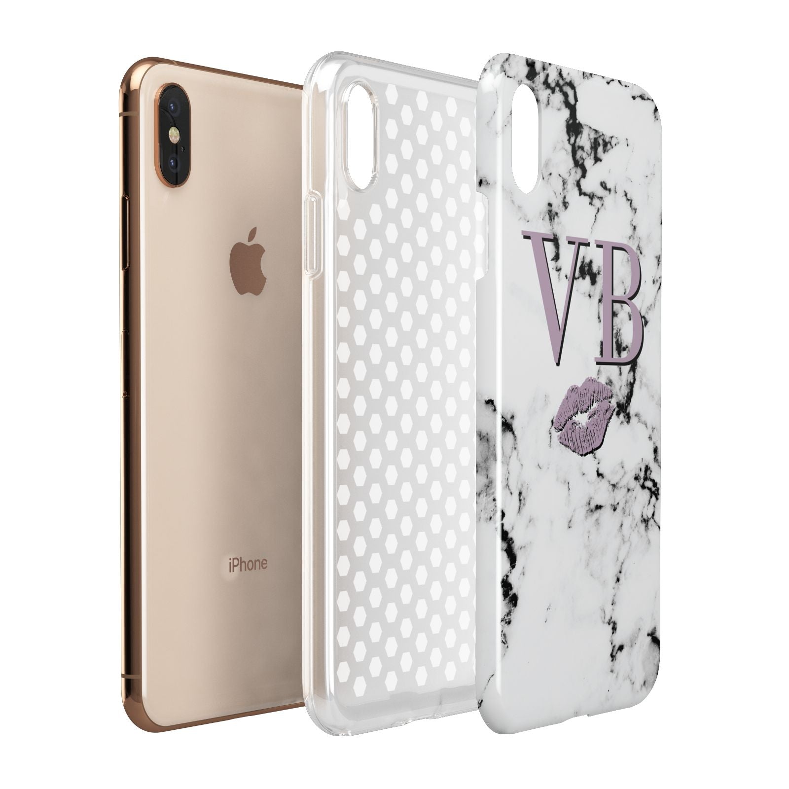 Personalised Lipstick Kiss Initials Marble Apple iPhone Xs Max 3D Tough Case Expanded View