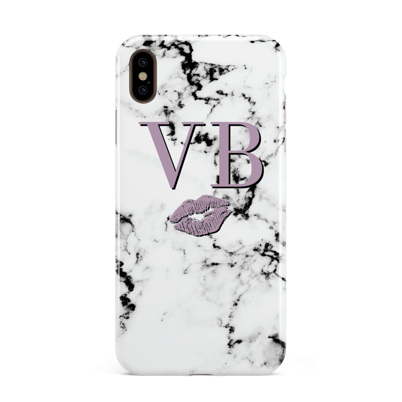 Personalised Lipstick Kiss Initials Marble Apple iPhone Xs Max 3D Tough Case