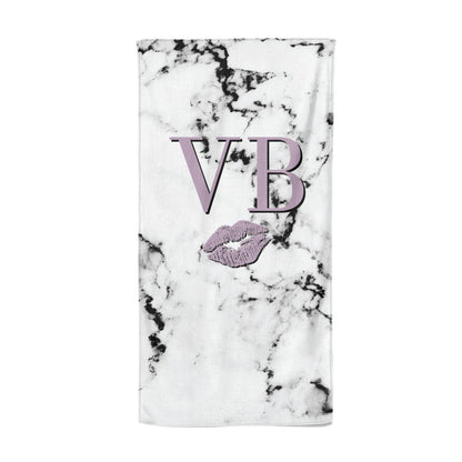 Personalised Lipstick Kiss Initials Marble Beach Towel