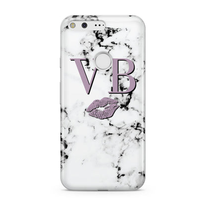 Personalised Lipstick Kiss Initials Marble Google Pixel Case