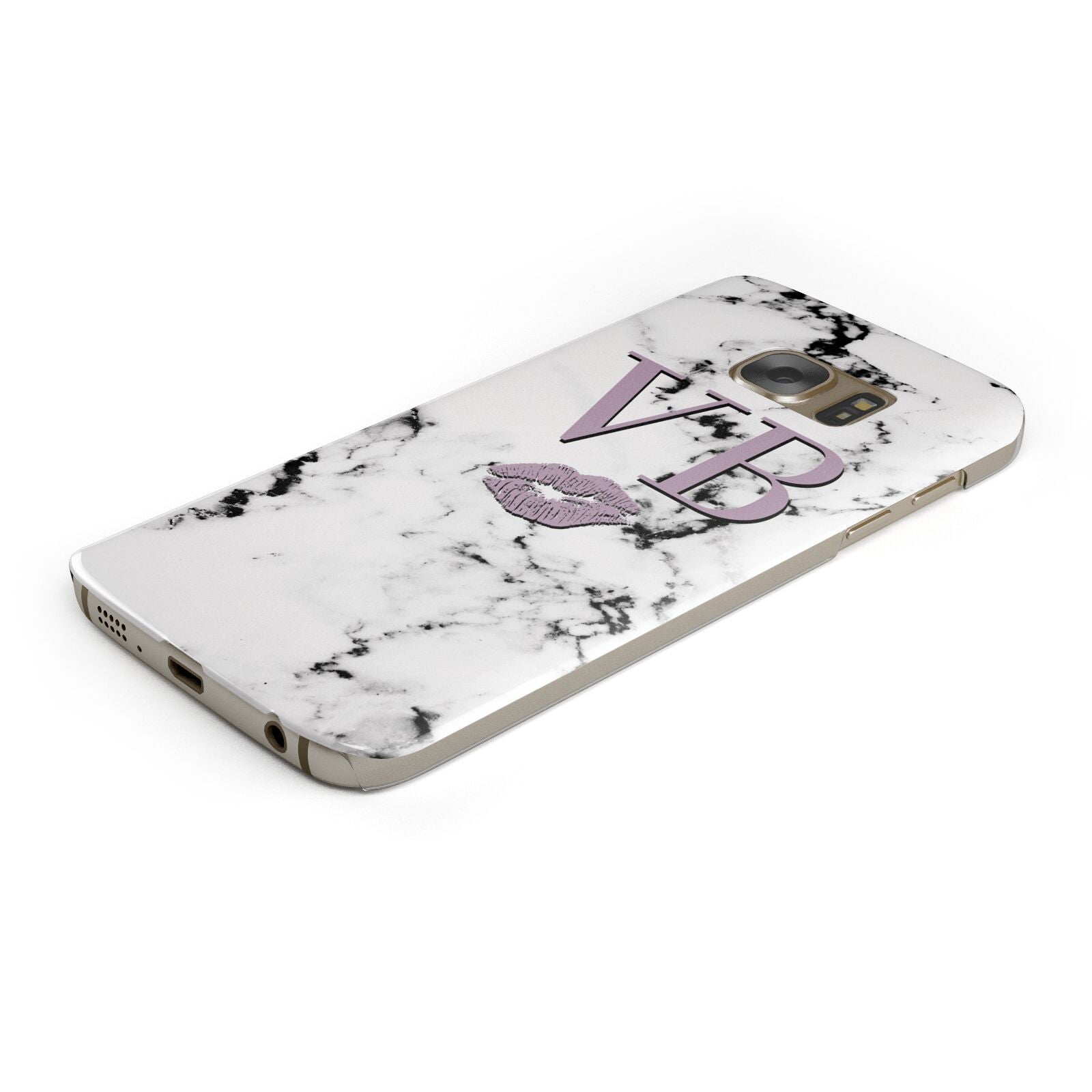 Personalised Lipstick Kiss Initials Marble Protective Samsung Galaxy Case Angled Image