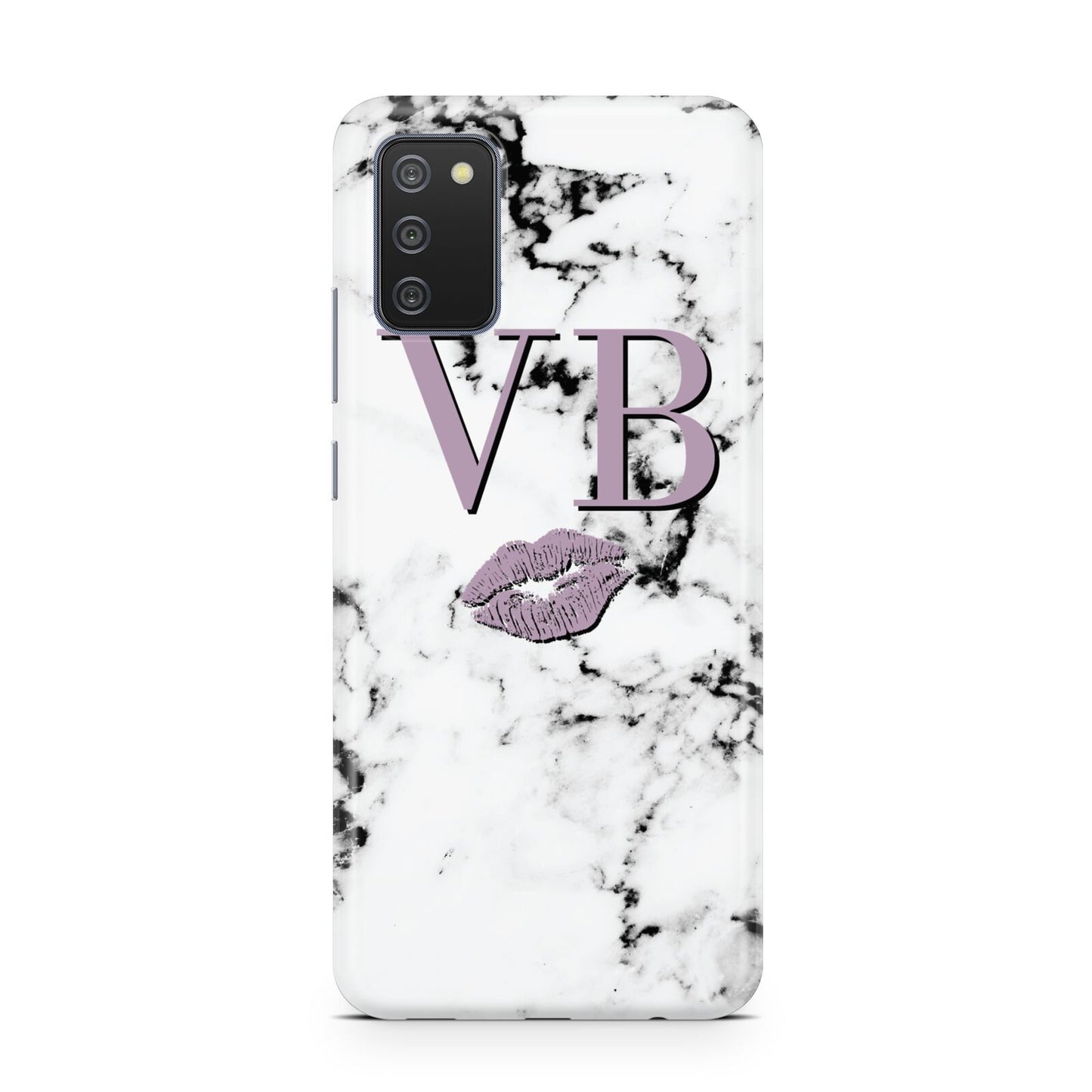 Personalised Lipstick Kiss Initials Marble Samsung A02s Case