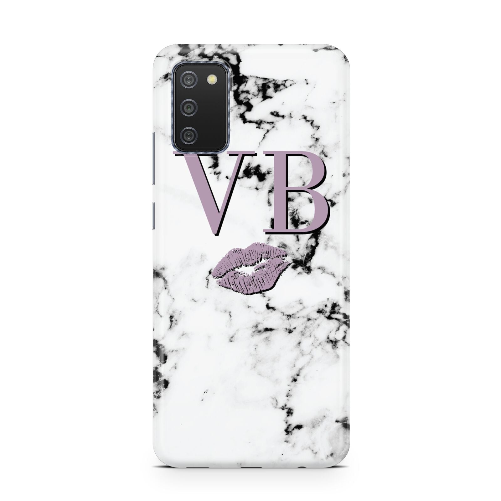 Personalised Lipstick Kiss Initials Marble Samsung A02s Case