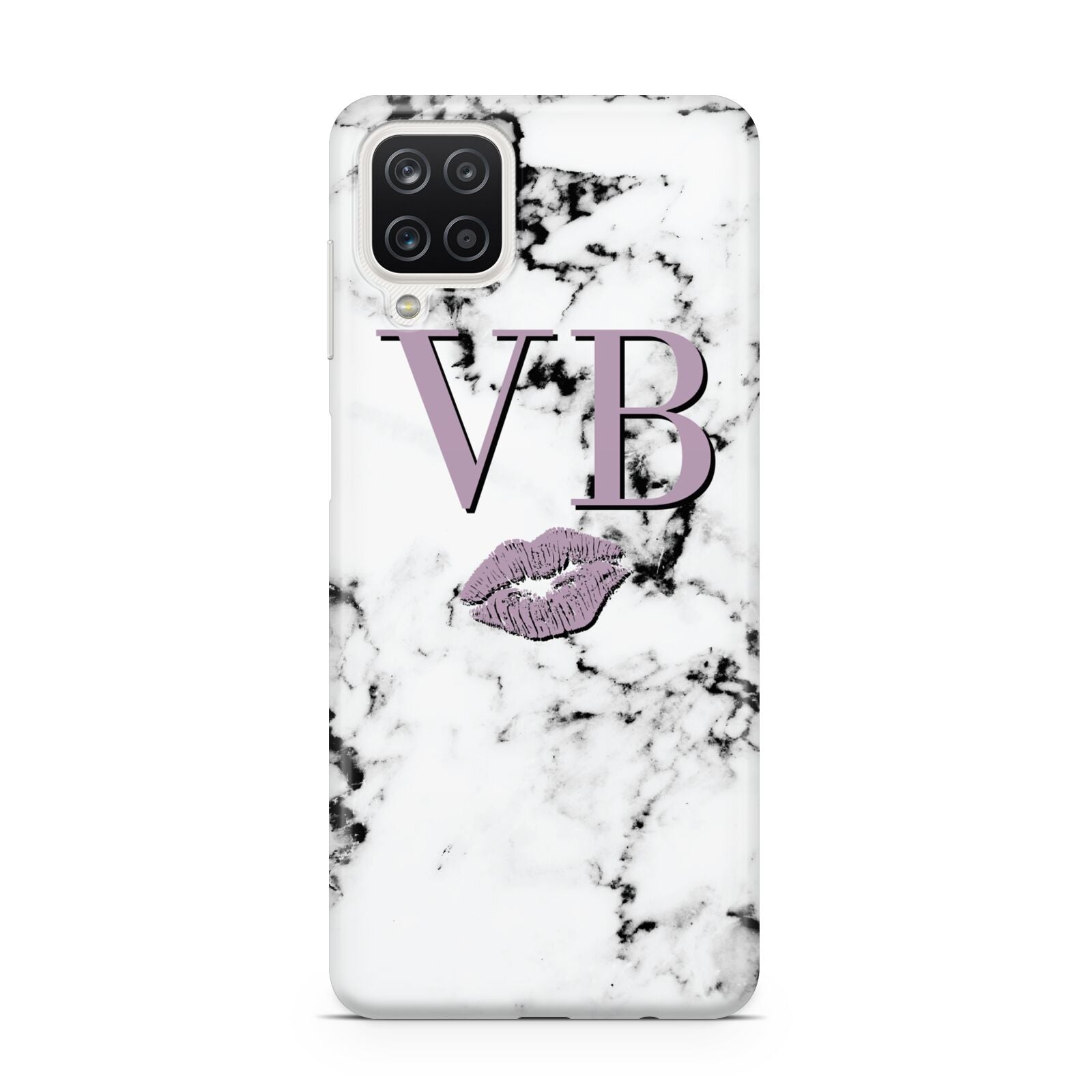 Personalised Lipstick Kiss Initials Marble Samsung A12 Case