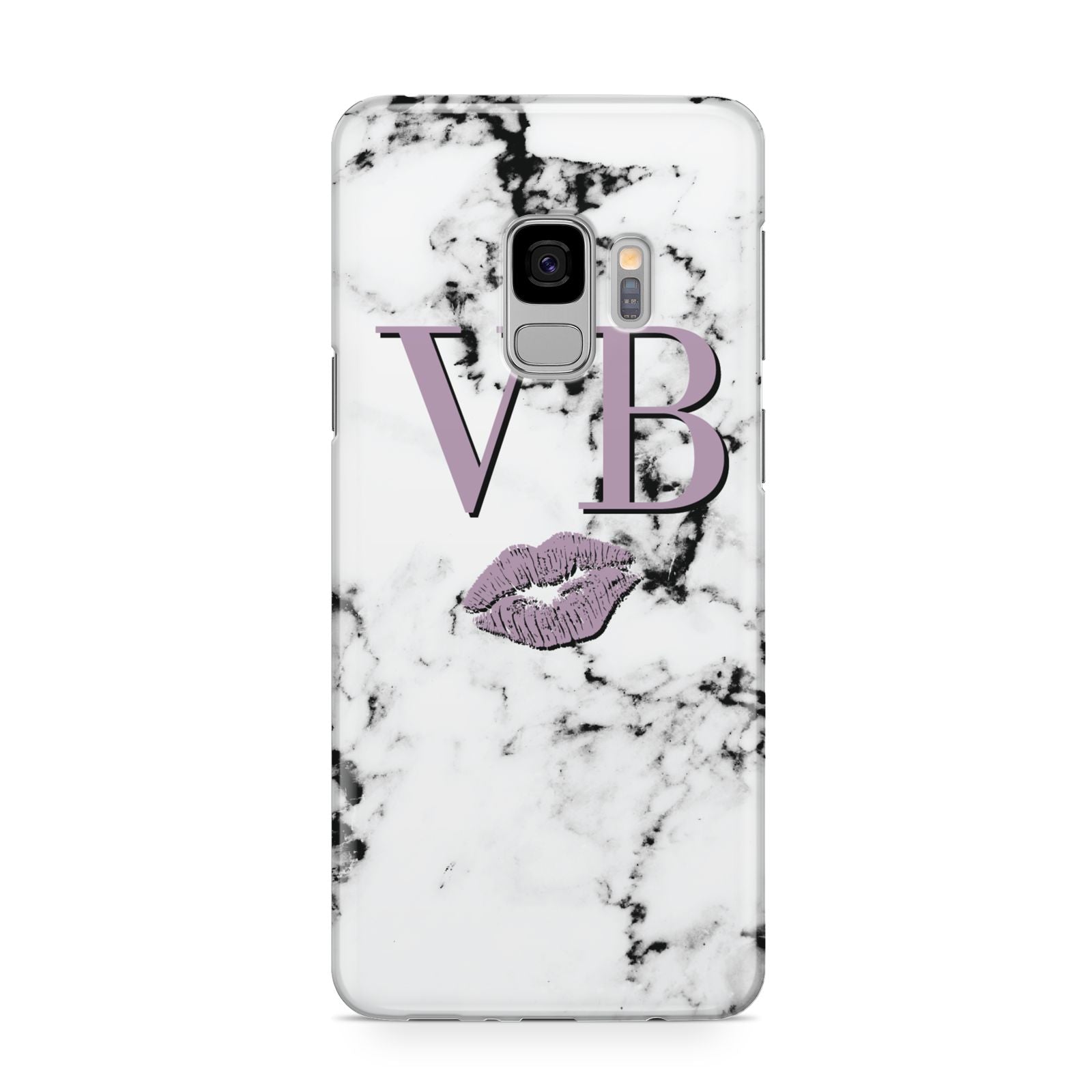 Personalised Lipstick Kiss Initials Marble Samsung Galaxy S9 Case