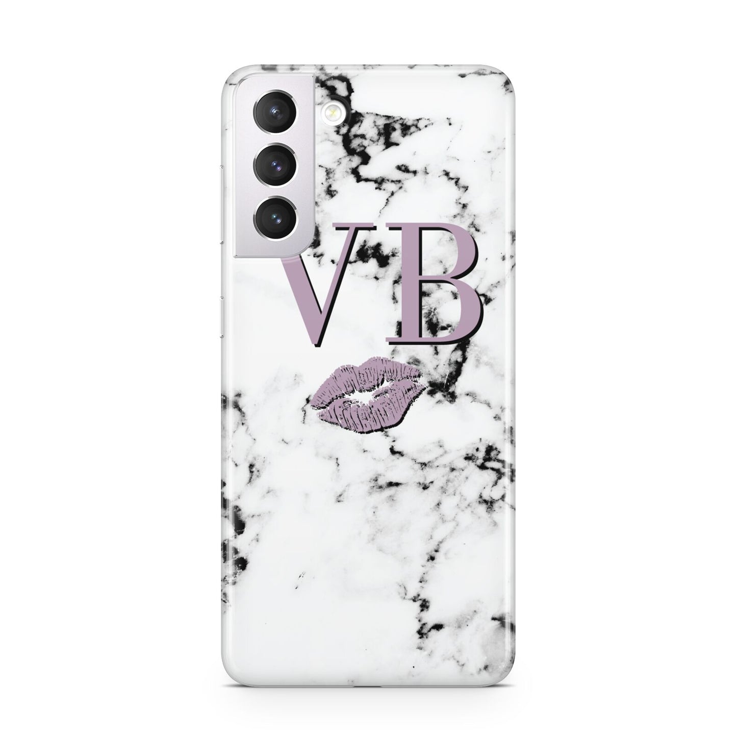 Personalised Lipstick Kiss Initials Marble Samsung S21 Case