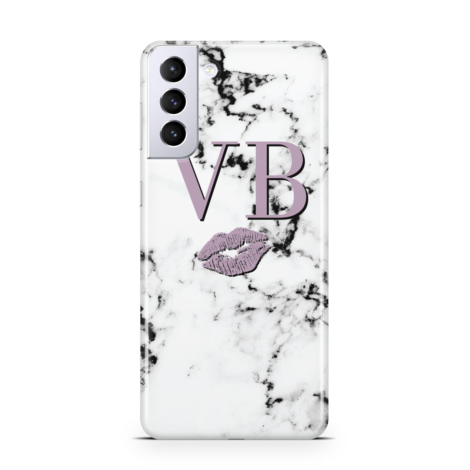 Personalised Lipstick Kiss Initials Marble Samsung S21 Plus Case