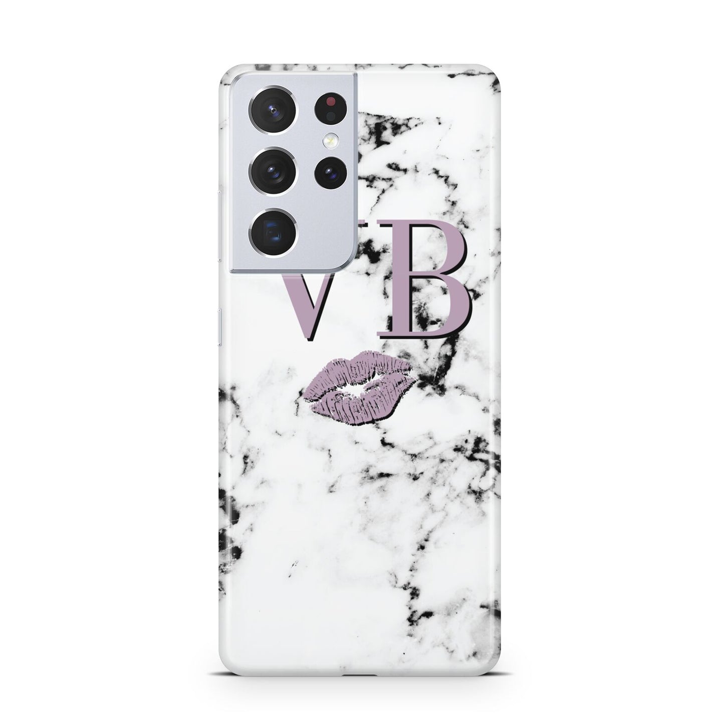 Personalised Lipstick Kiss Initials Marble Samsung S21 Ultra Case