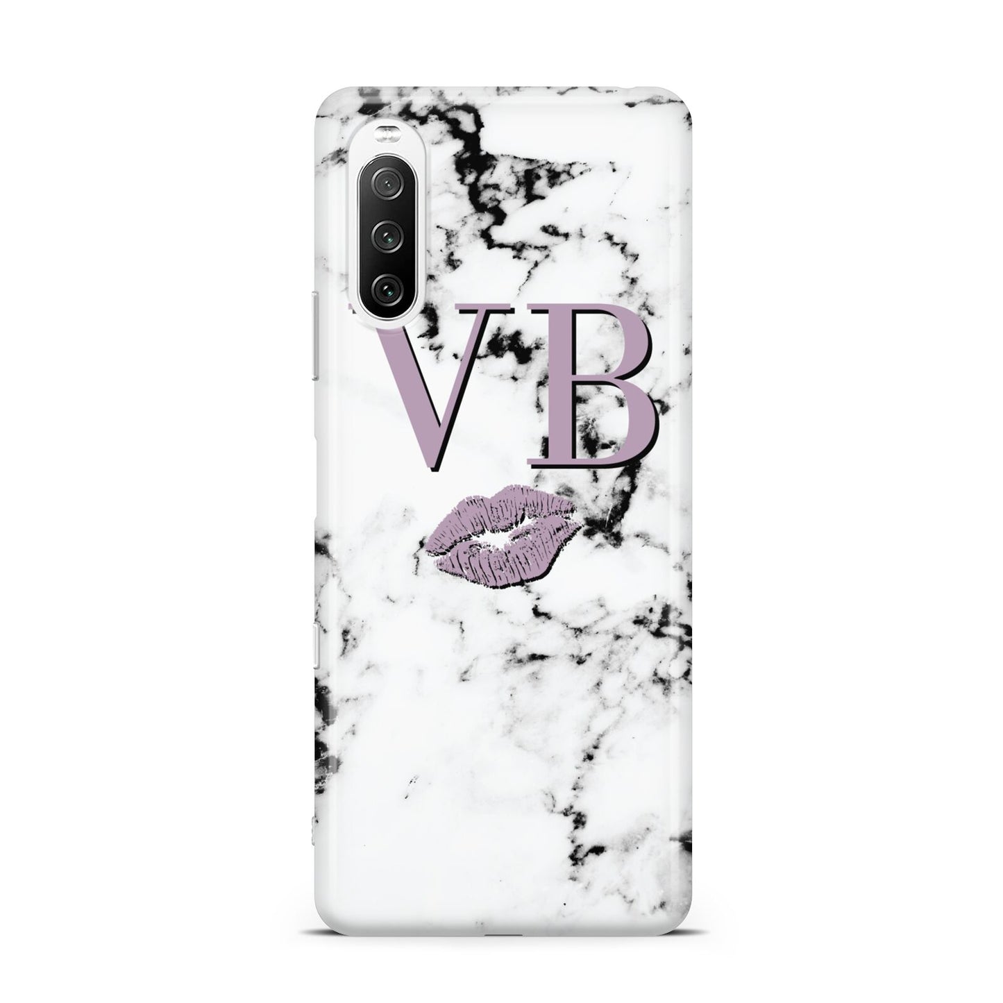 Personalised Lipstick Kiss Initials Marble Sony Xperia 10 III Case
