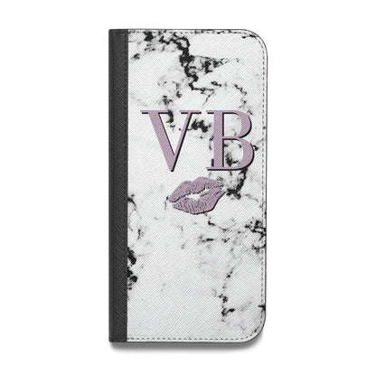 Personalised Lipstick Kiss Initials Marble Vegan Leather Flip Samsung Case