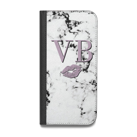 Personalised Lipstick Kiss Initials Marble Vegan Leather Flip Samsung Case