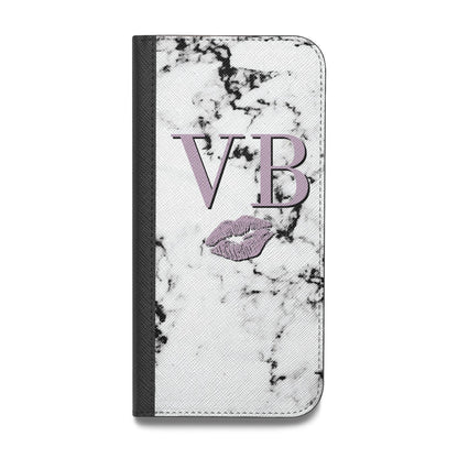 Personalised Lipstick Kiss Initials Marble Vegan Leather Flip iPhone Case