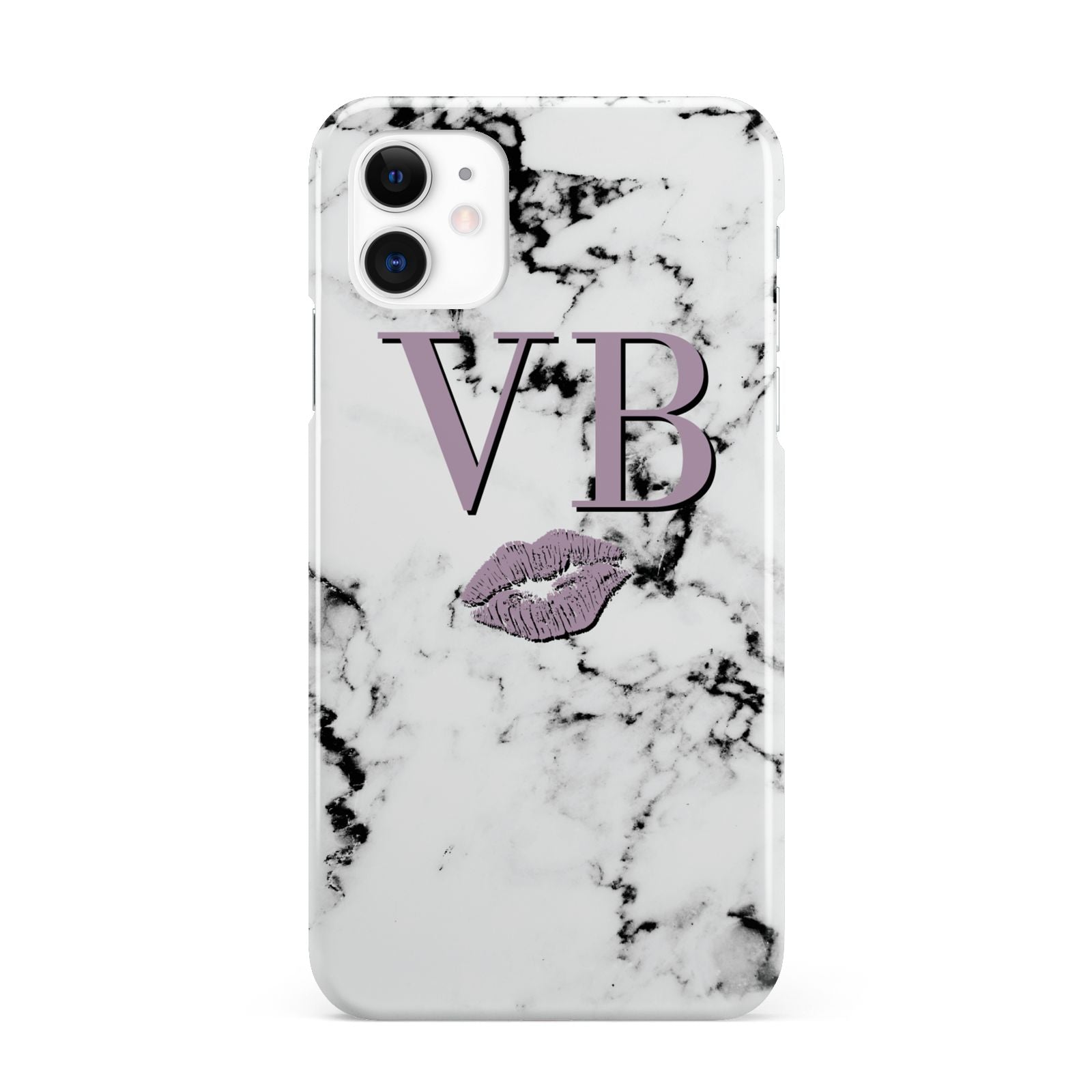Personalised Lipstick Kiss Initials Marble iPhone 11 3D Snap Case