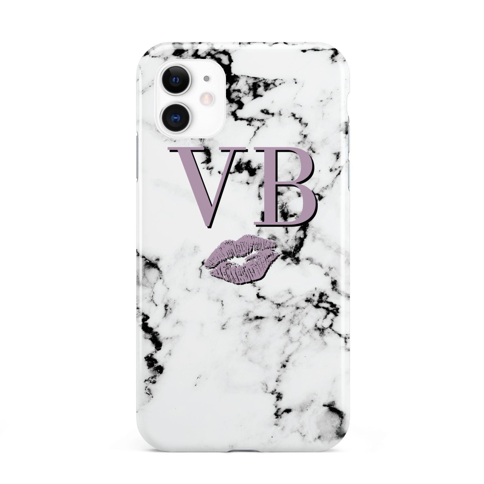 Personalised Lipstick Kiss Initials Marble iPhone 11 3D Tough Case