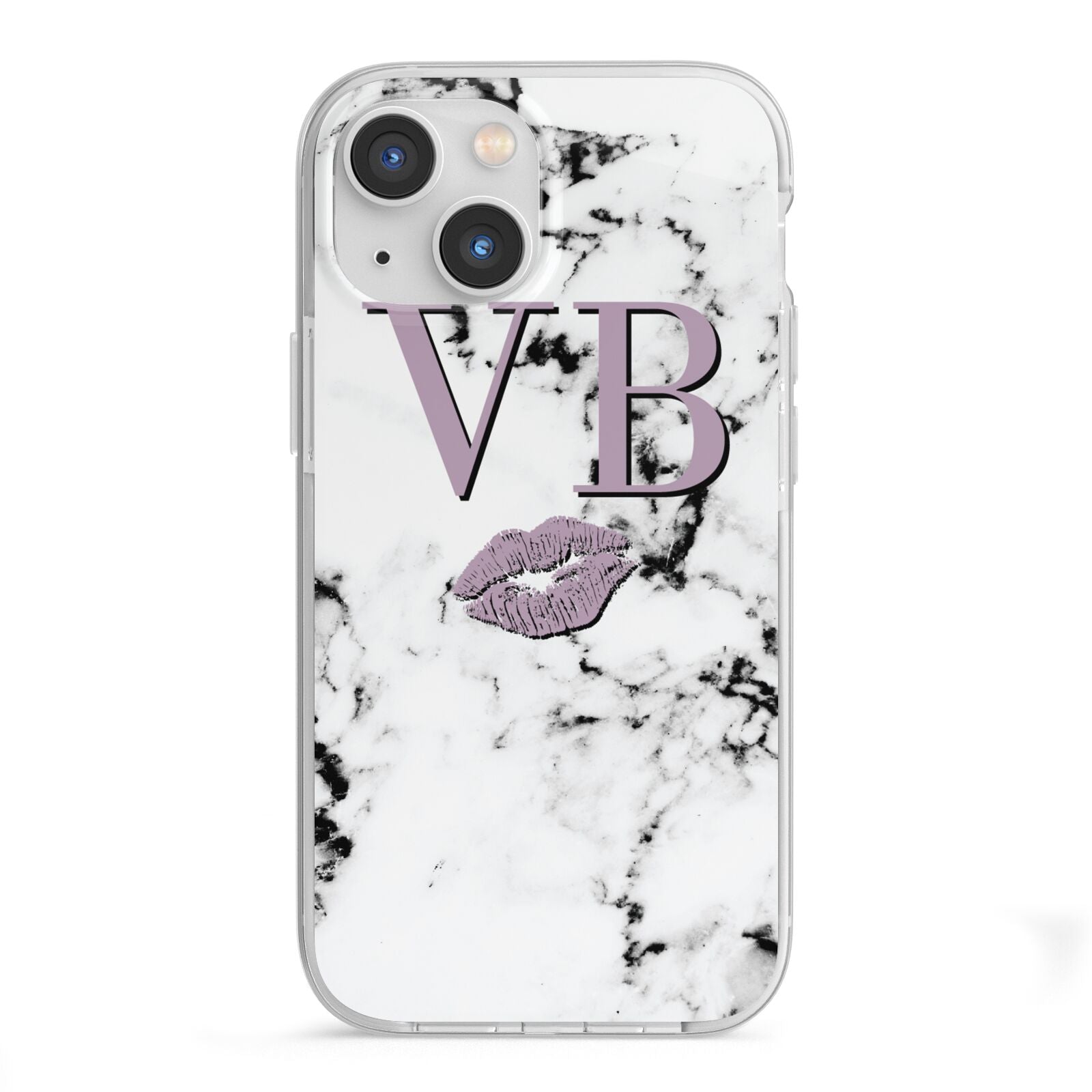 Personalised Lipstick Kiss Initials Marble iPhone 13 Mini TPU Impact Case with White Edges