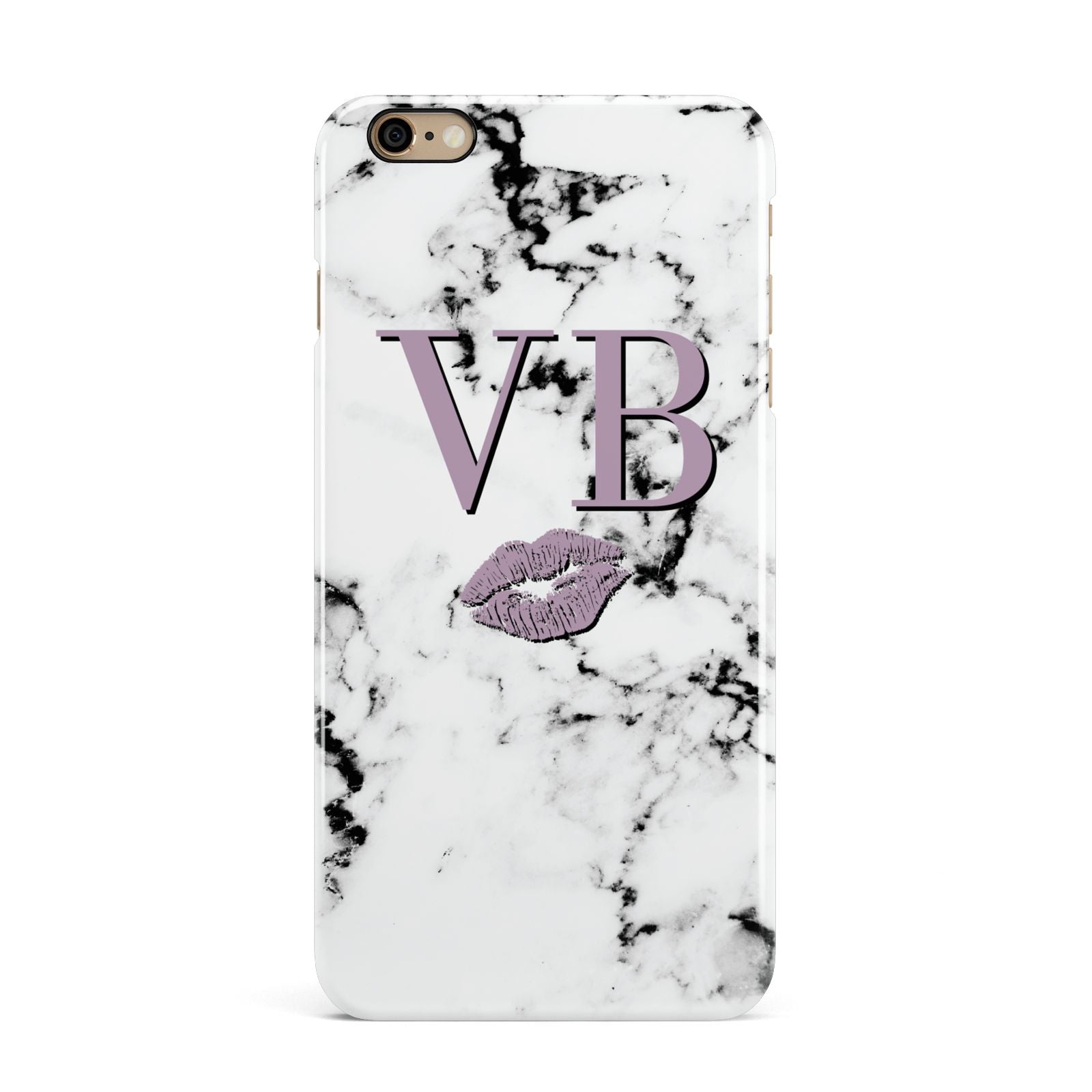 Personalised Lipstick Kiss Initials Marble iPhone 6 Plus 3D Snap Case on Gold Phone