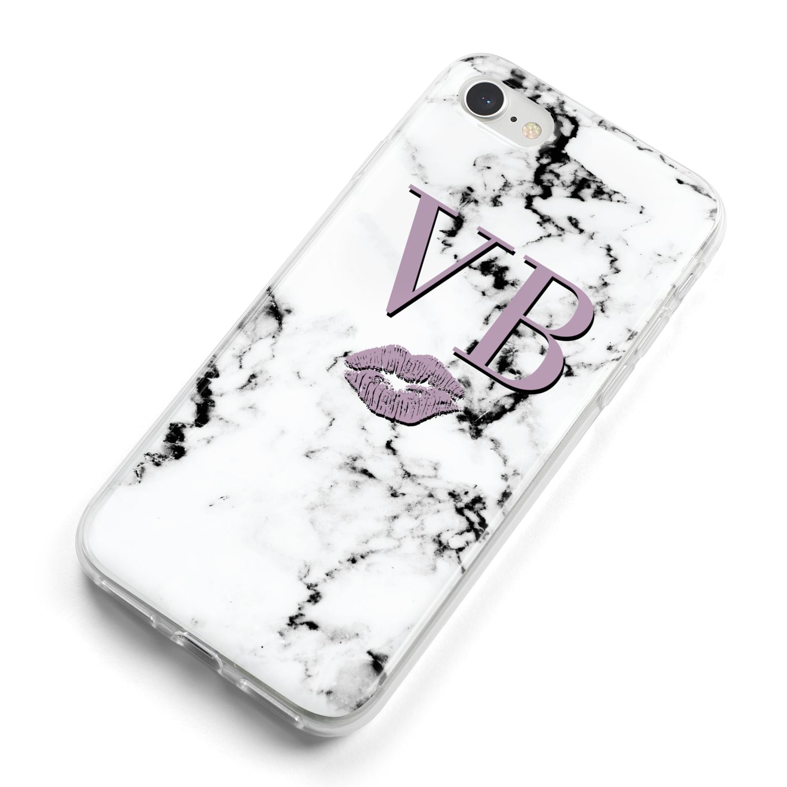 Personalised Lipstick Kiss Initials Marble iPhone 8 Bumper Case on Silver iPhone Alternative Image