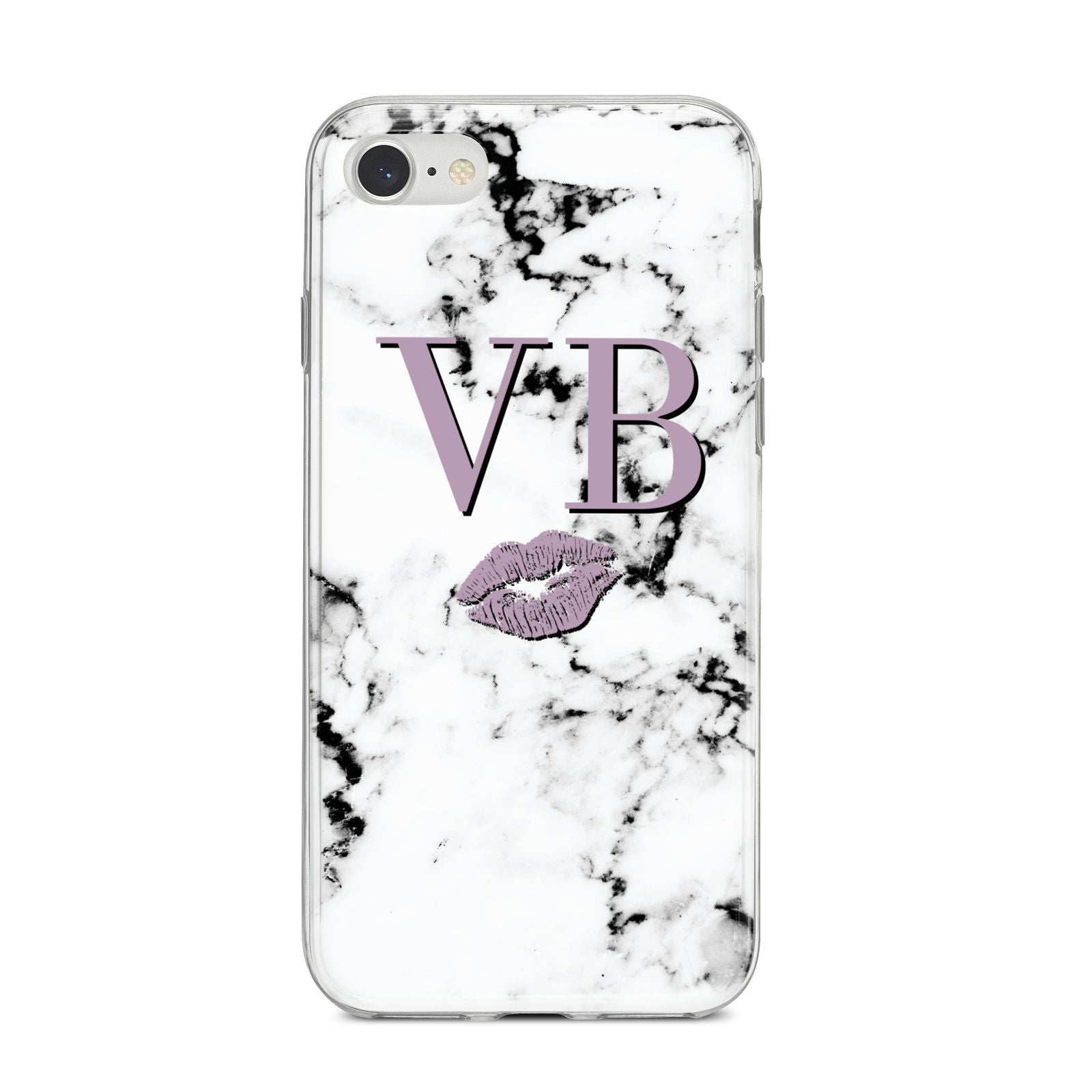 Personalised Lipstick Kiss Initials Marble iPhone 8 Bumper Case on Silver iPhone