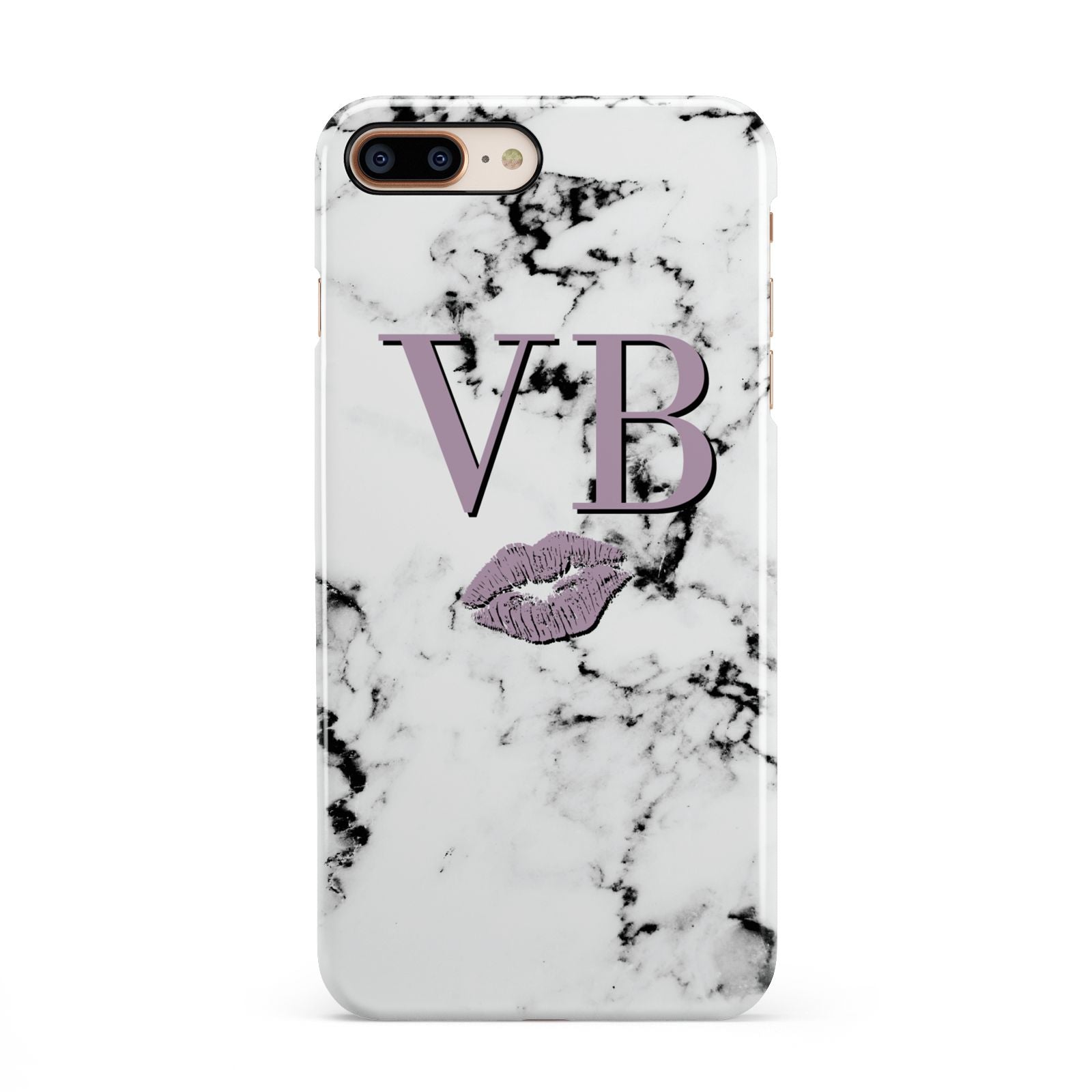 Personalised Lipstick Kiss Initials Marble iPhone 8 Plus 3D Snap Case on Gold Phone