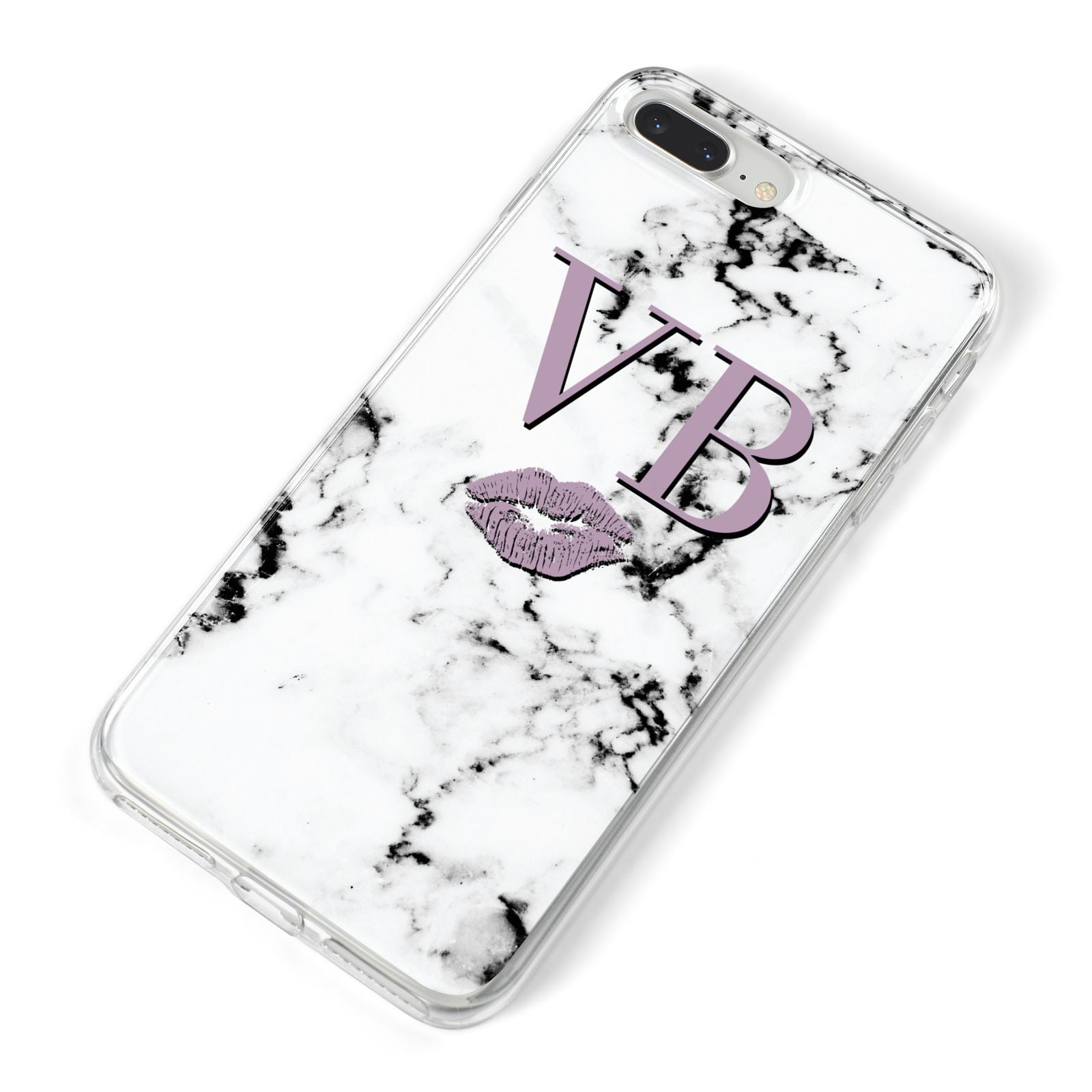 Personalised Lipstick Kiss Initials Marble iPhone 8 Plus Bumper Case on Silver iPhone Alternative Image