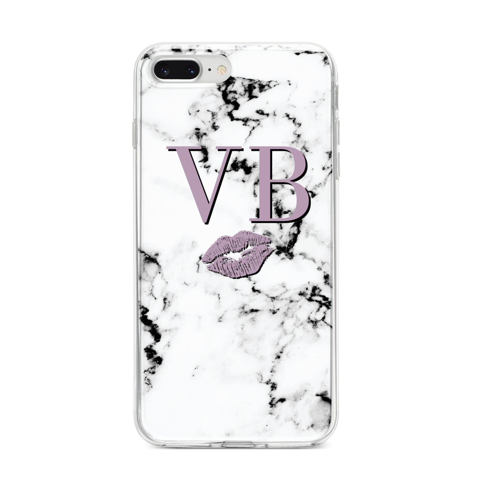 Personalised Lipstick Kiss Initials Marble iPhone 8 Plus Bumper Case on Silver iPhone