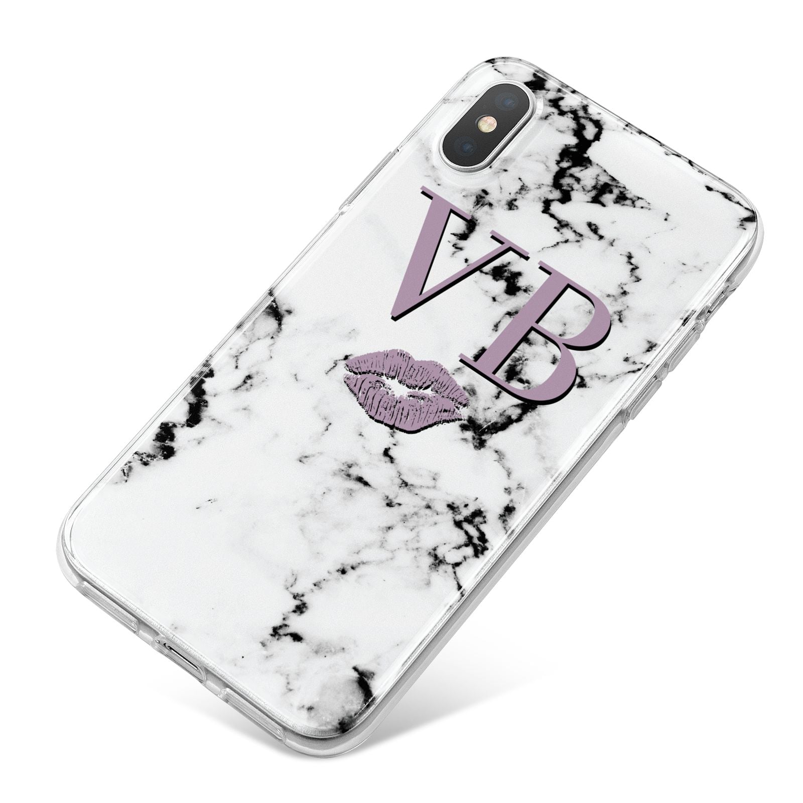 Personalised Lipstick Kiss Initials Marble iPhone X Bumper Case on Silver iPhone