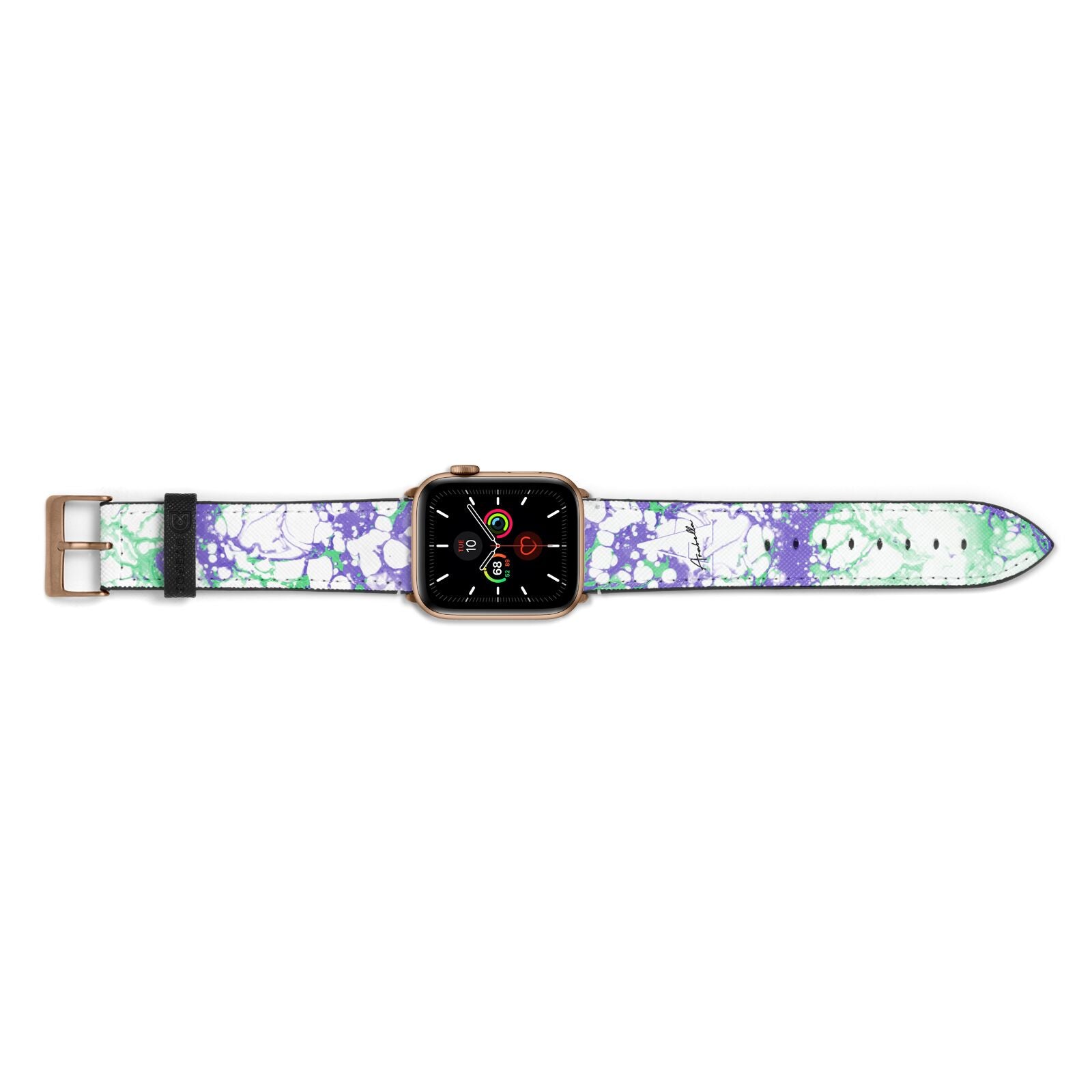 Personalised Liquid Marble Apple Watch Strap Landscape Image Gold Hardware