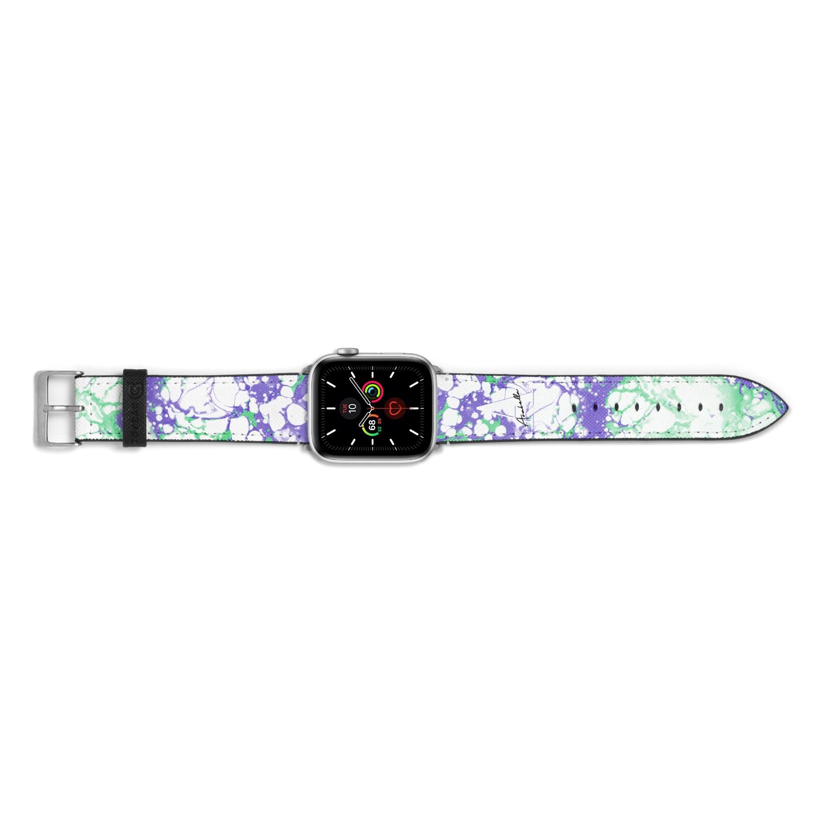Personalised Liquid Marble Apple Watch Strap Landscape Image Silver Hardware