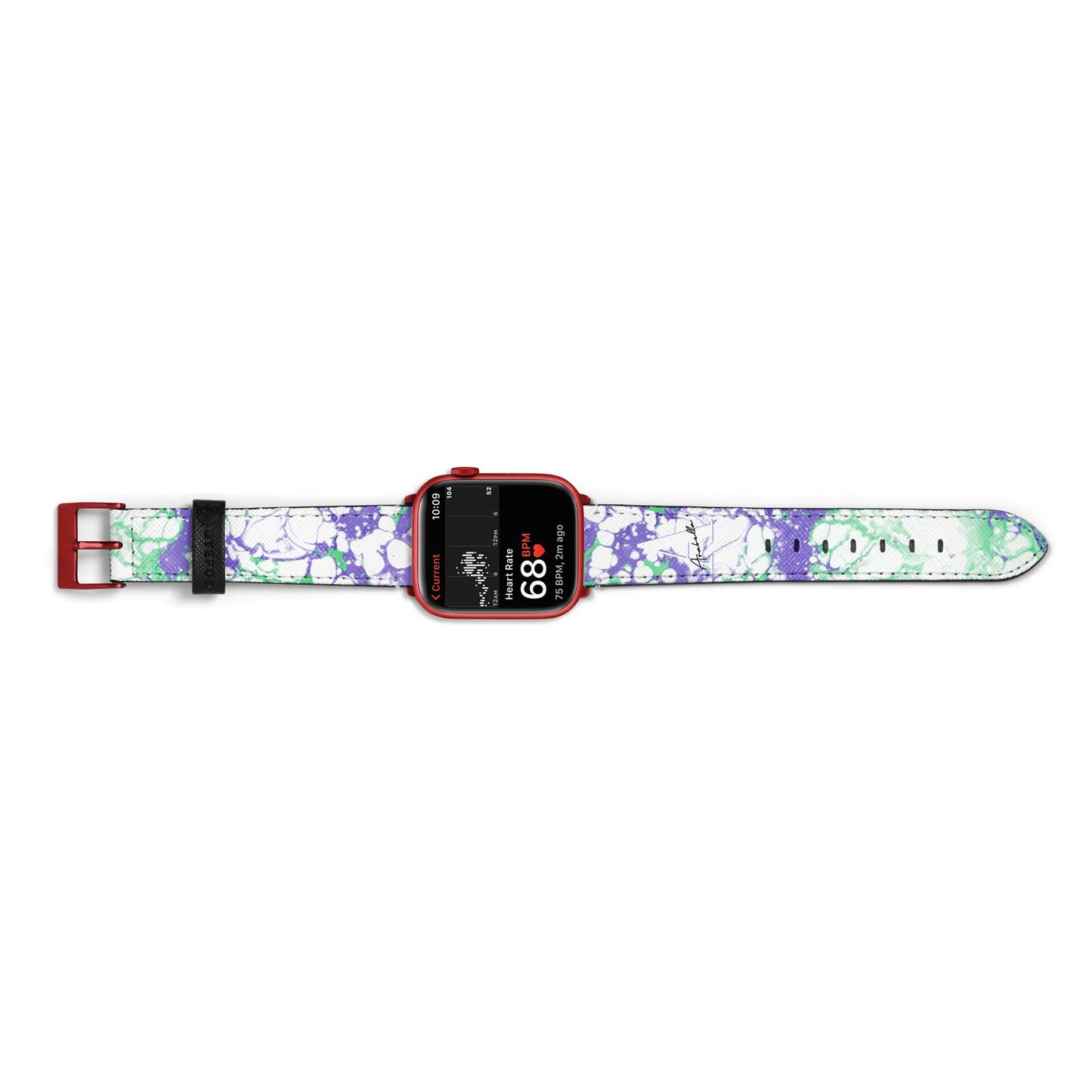 Personalised Liquid Marble Apple Watch Strap Size 38mm Landscape Image Red Hardware