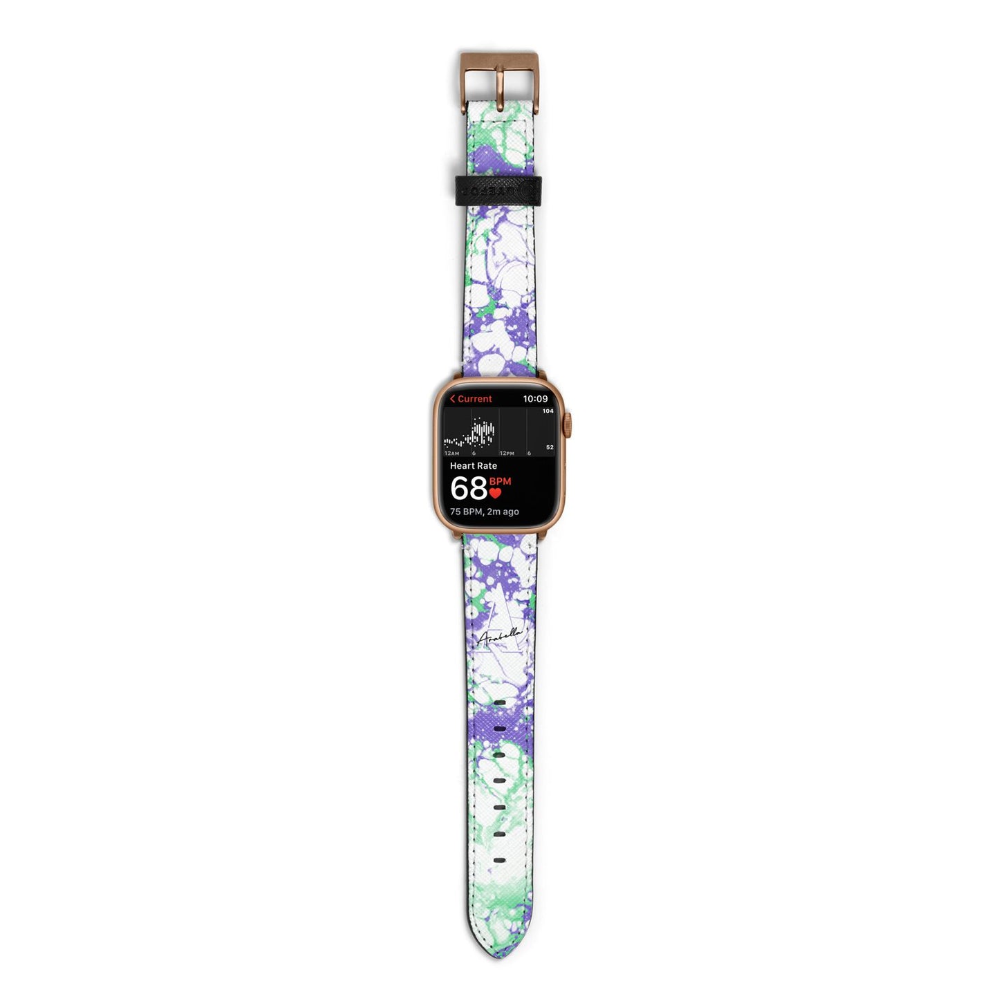 Personalised Liquid Marble Apple Watch Strap Size 38mm with Gold Hardware