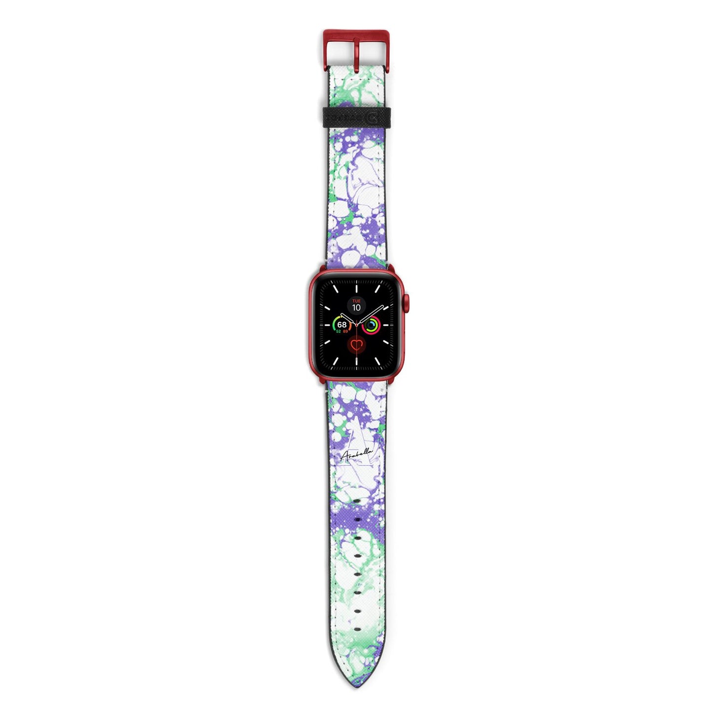 Personalised Liquid Marble Apple Watch Strap with Red Hardware