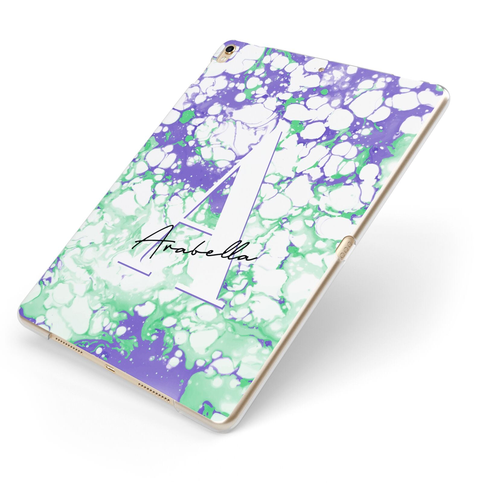 Personalised Liquid Marble Apple iPad Case on Gold iPad Side View