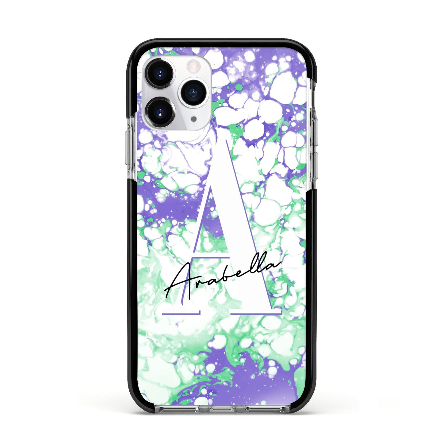 Personalised Liquid Marble Apple iPhone 11 Pro in Silver with Black Impact Case