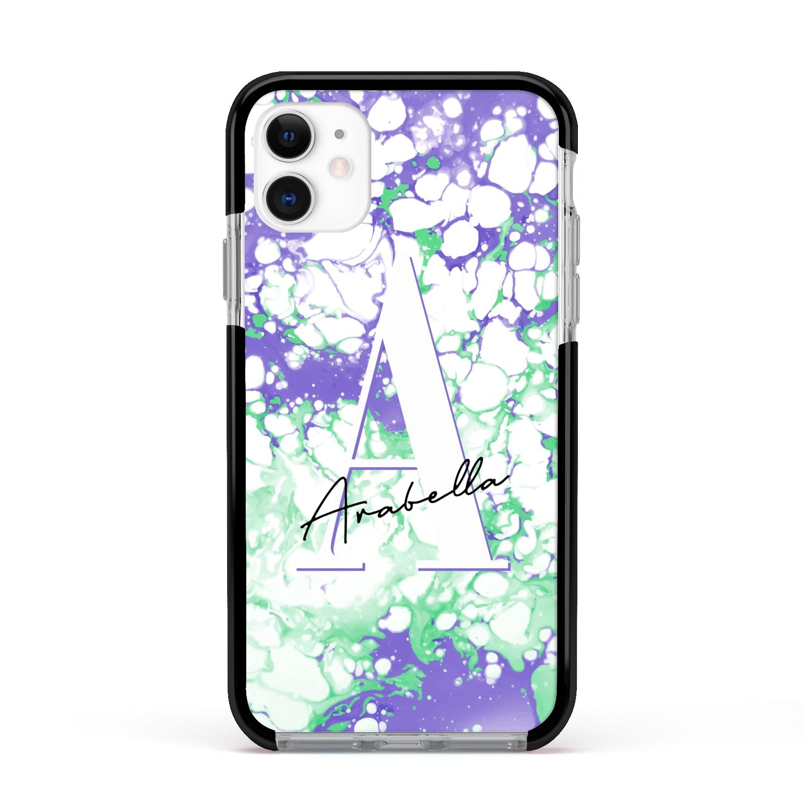 Personalised Liquid Marble Apple iPhone 11 in White with Black Impact Case