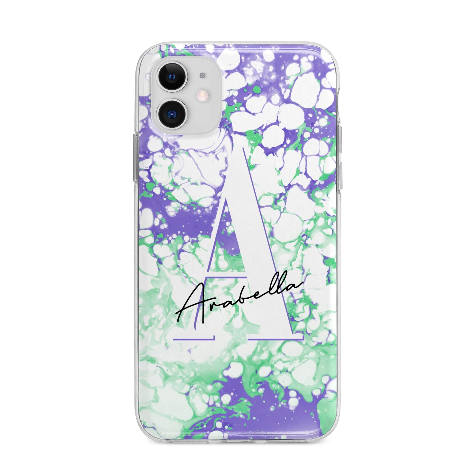 Personalised Liquid Marble Apple iPhone 11 in White with Bumper Case