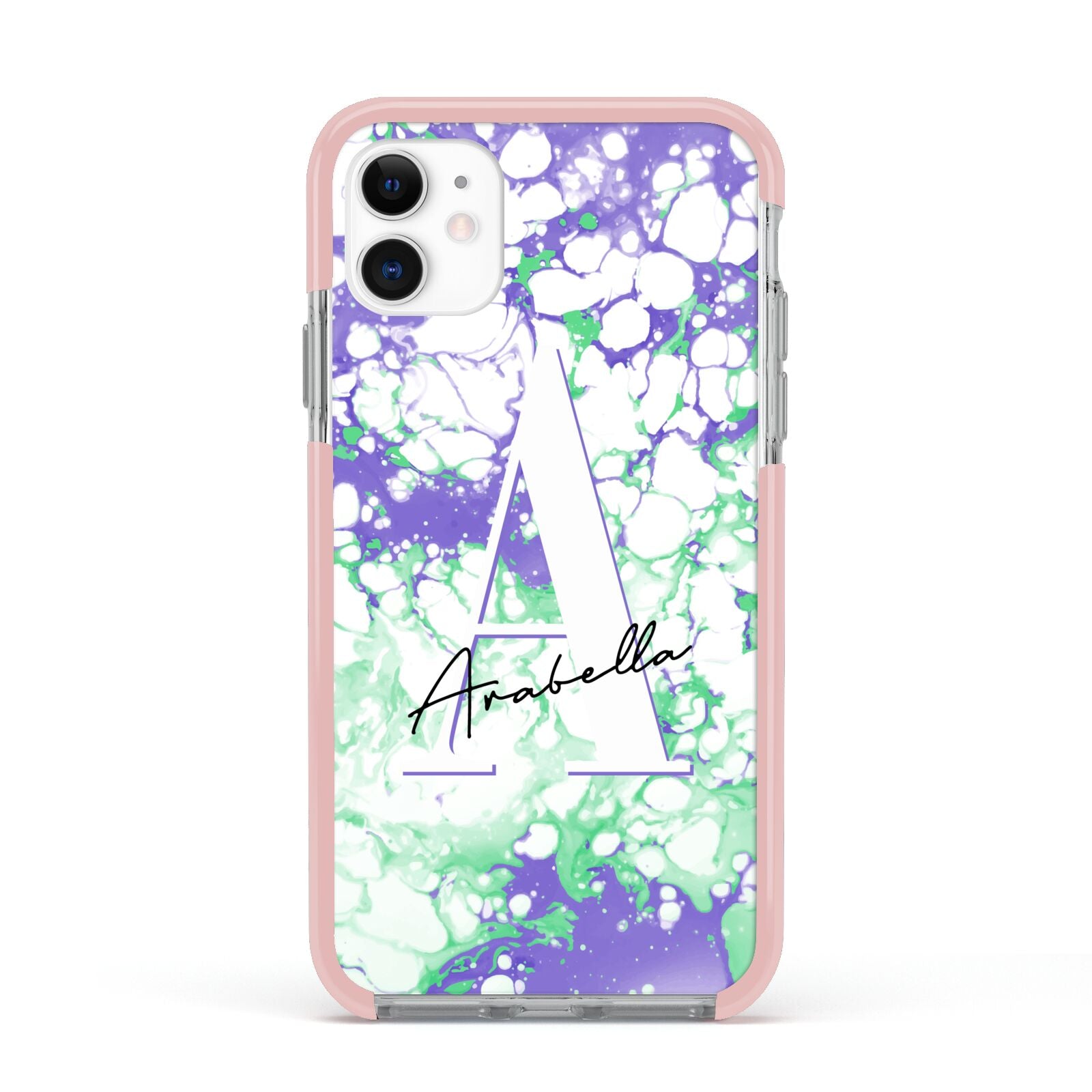 Personalised Liquid Marble Apple iPhone 11 in White with Pink Impact Case