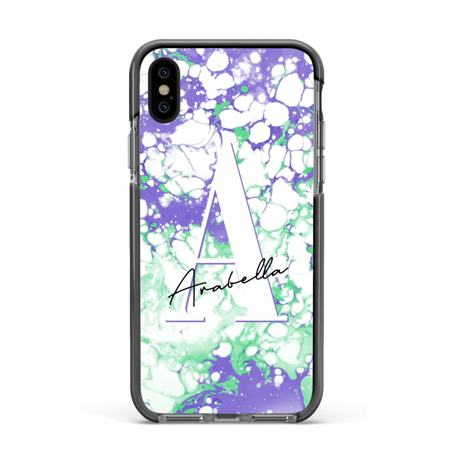 Personalised Liquid Marble Apple iPhone Xs Impact Case Black Edge on Black Phone