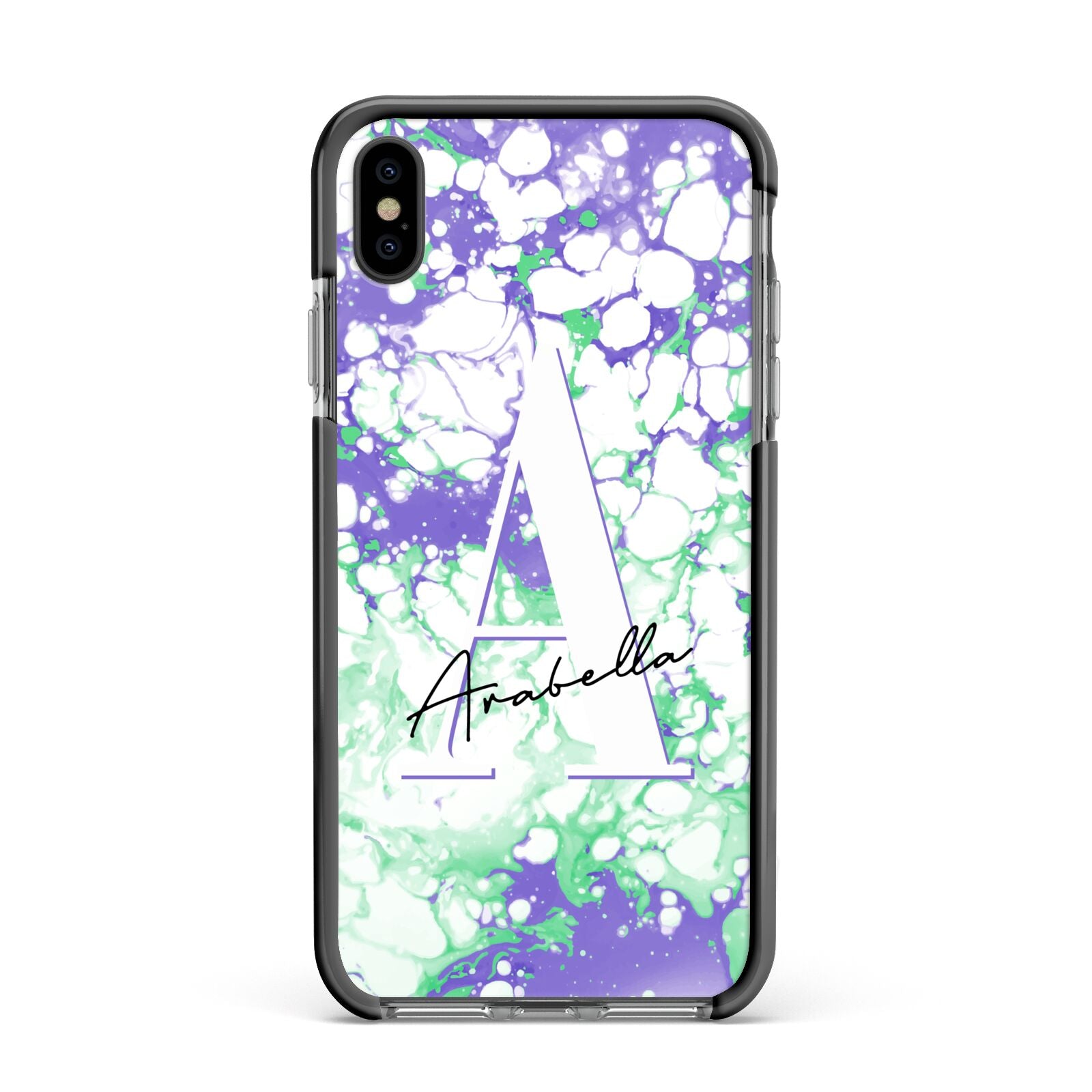 Personalised Liquid Marble Apple iPhone Xs Max Impact Case Black Edge on Black Phone