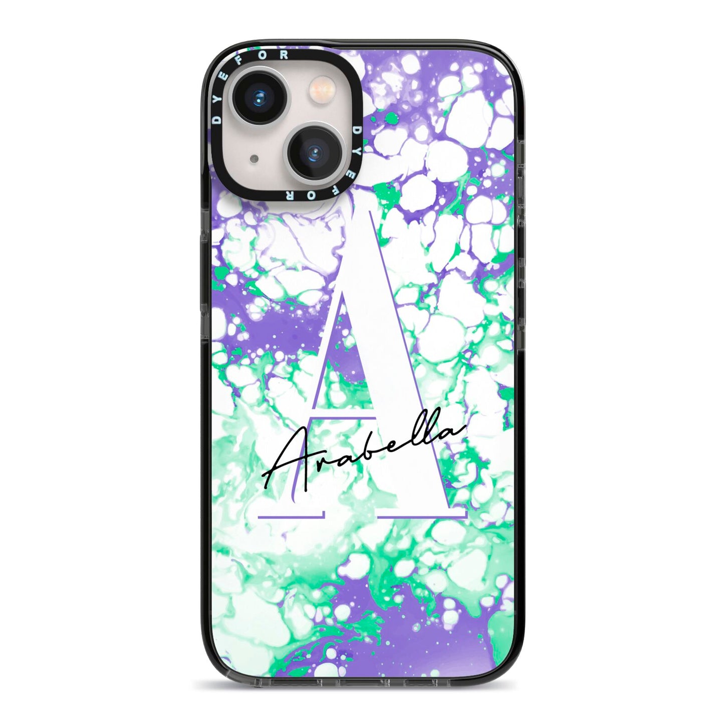 Personalised Liquid Marble iPhone 13 Black Impact Case on Silver phone