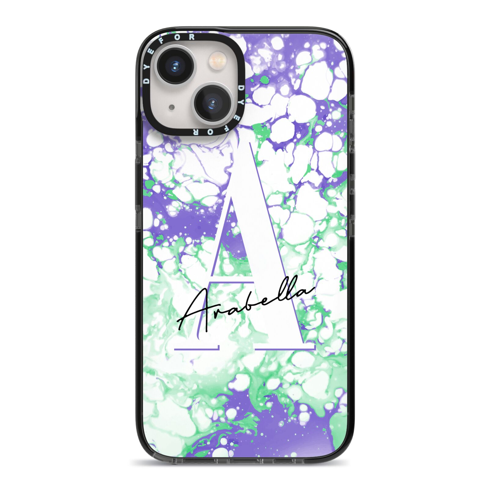 Personalised Liquid Marble iPhone 13 Black Impact Case on Silver phone